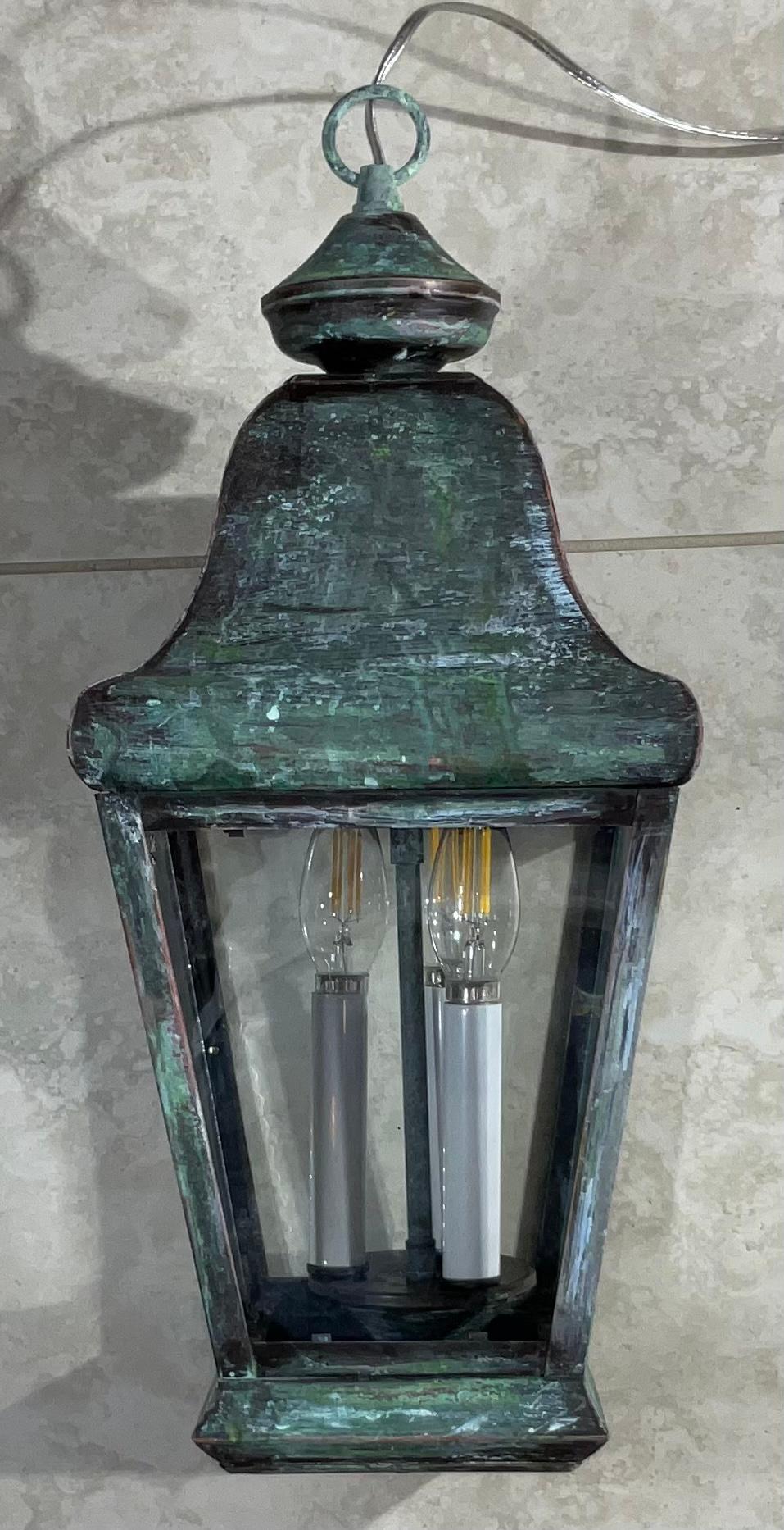 Four-Sides Hanging Brasslantern In Good Condition For Sale In Delray Beach, FL