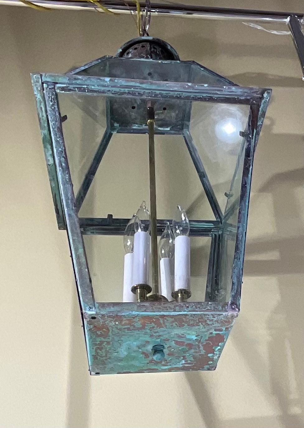 Four-Sides Hanging Copper Lantern For Sale 11