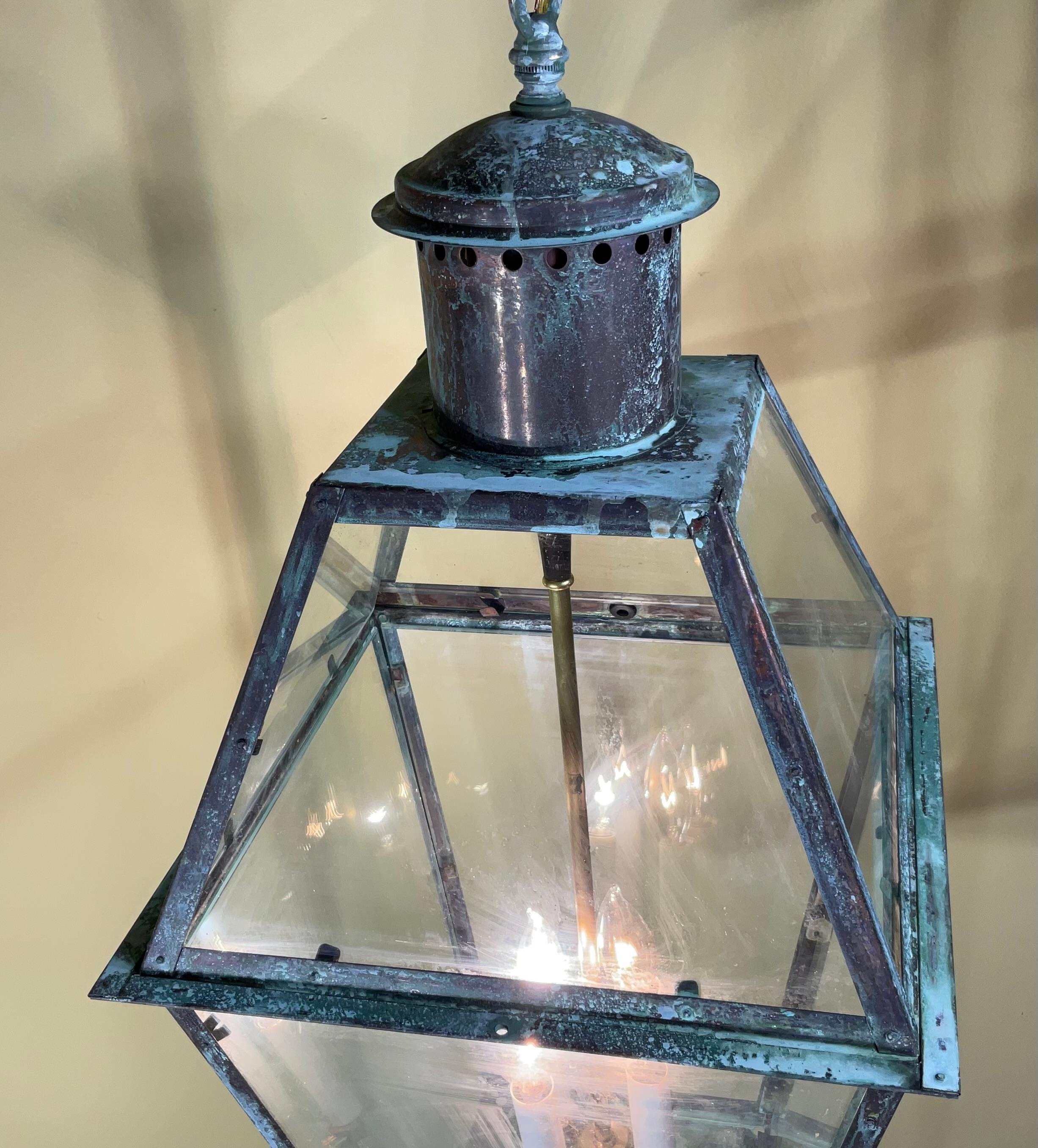 American Four-Sides Hanging Copper Lantern For Sale