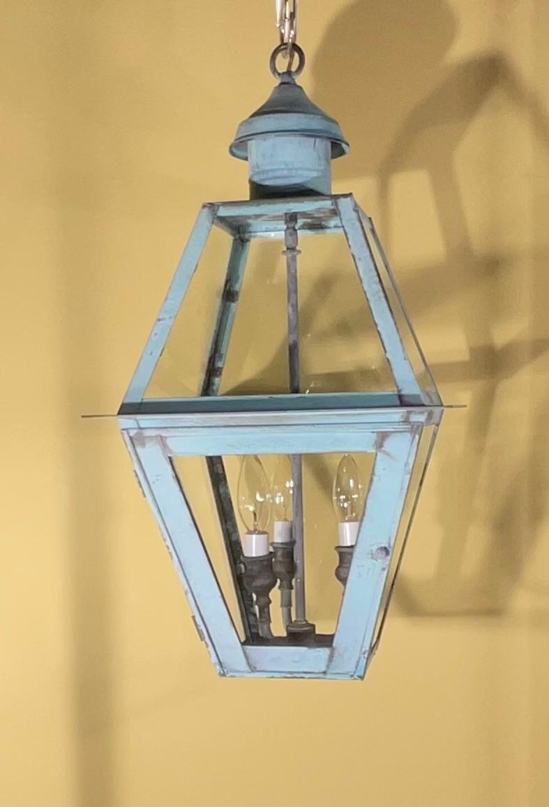 American Four Sides Hanging Copper Lantern For Sale