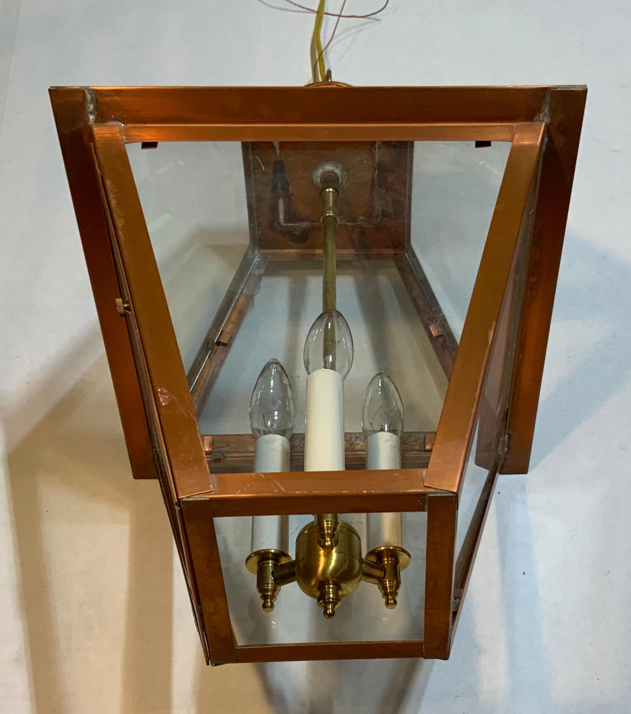 Four-Sides Hanging Copper Lantern In Good Condition In Delray Beach, FL