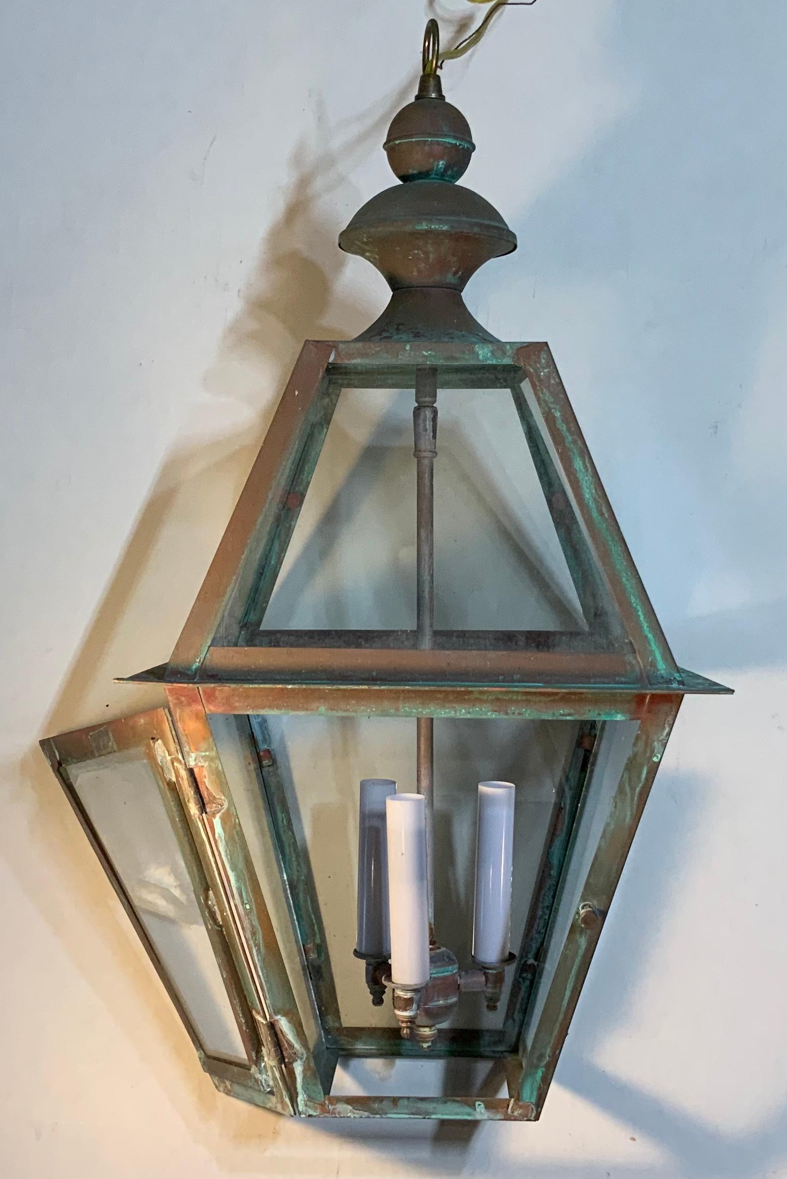 20th Century Four-Sides Hanging Copper Lantern