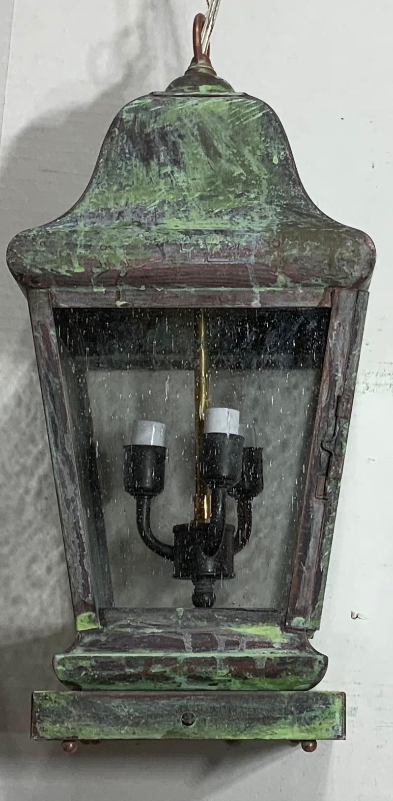 Four Sides Quality Solid Brass Hanging Lantern For Sale 8
