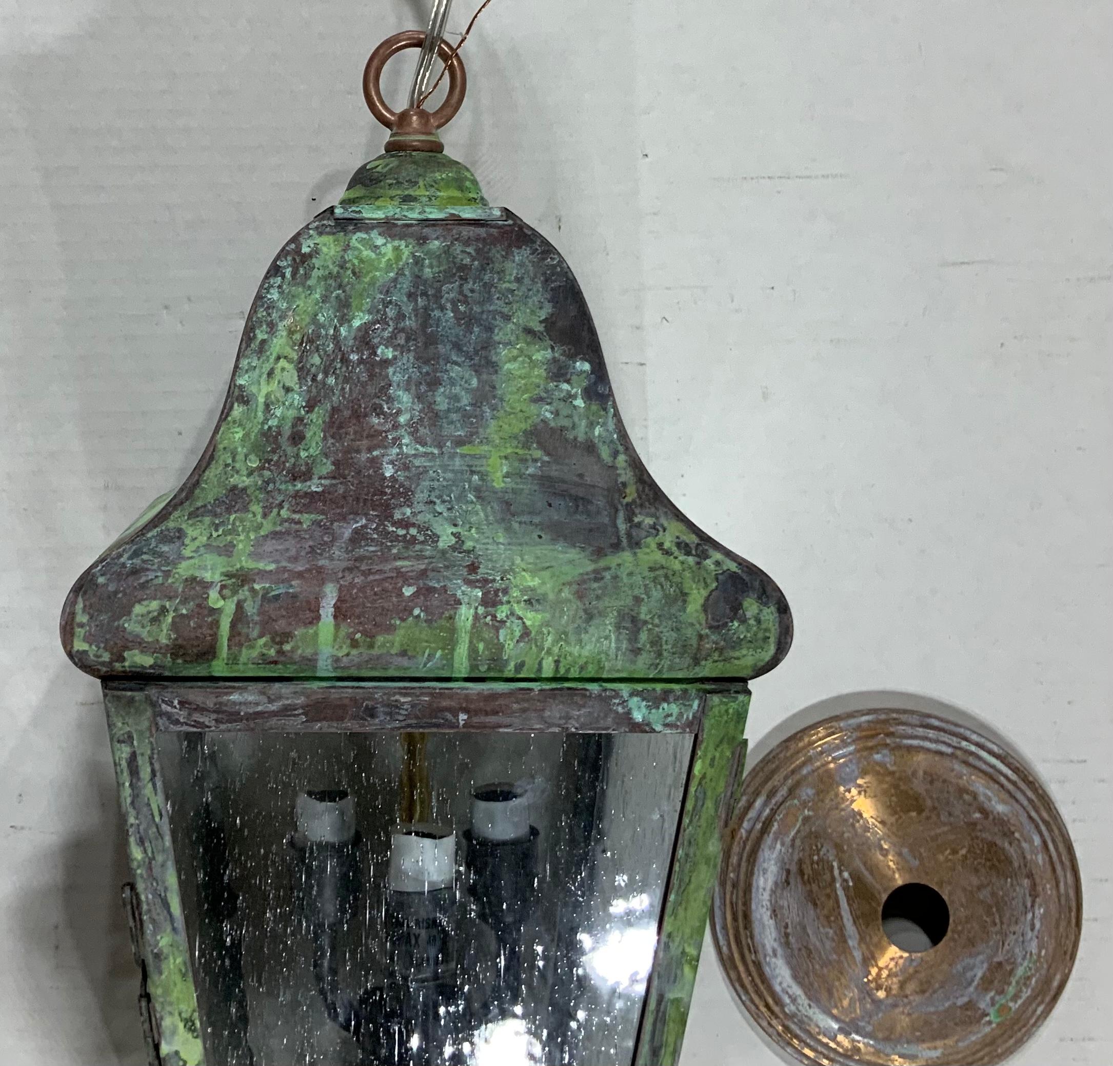20th Century Four Sides Quality Solid Brass Hanging Lantern For Sale