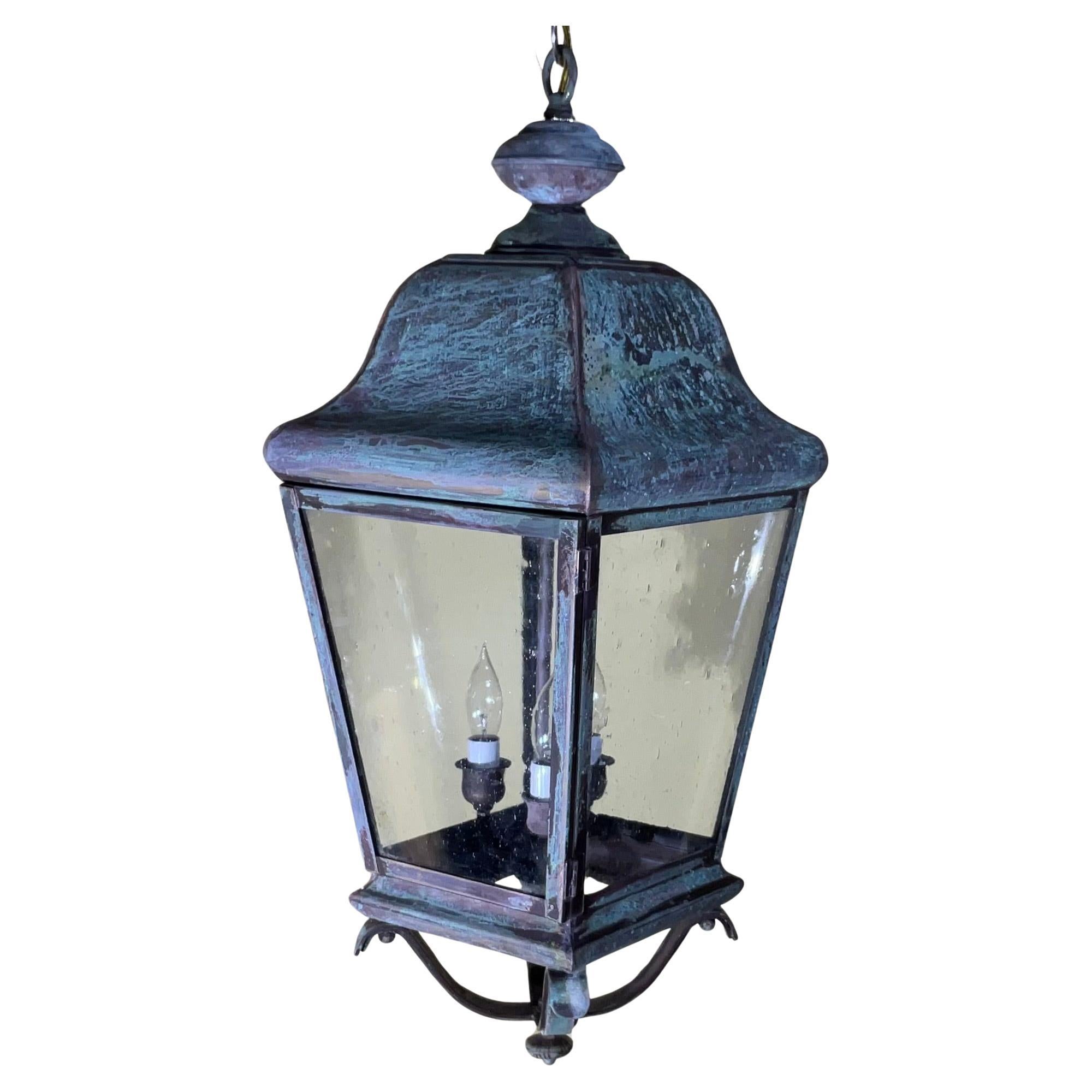 Lanterna a sospensione in ottone massiccio a quattro lati 27" x 10".5 x 10".5