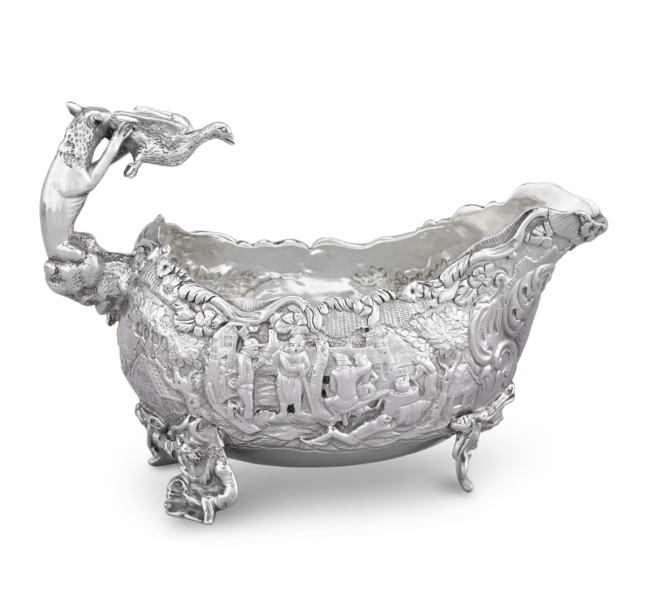 Georgian Four Silver Sauceboats by Edward Farrell For Sale
