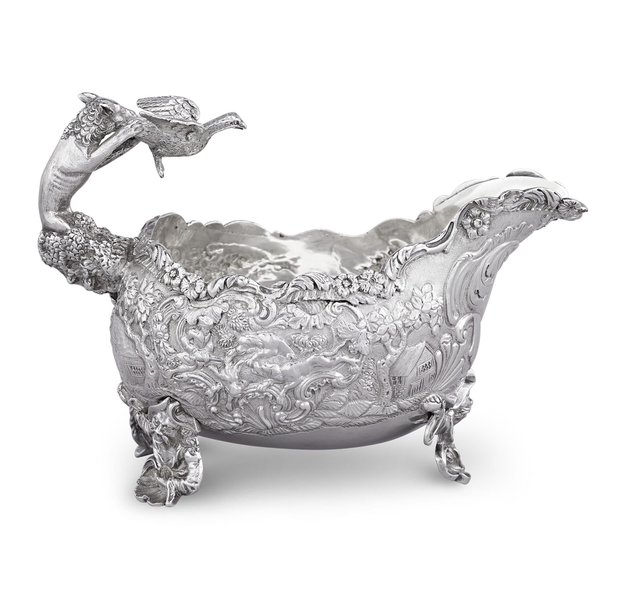 English Four Silver Sauceboats by Edward Farrell For Sale
