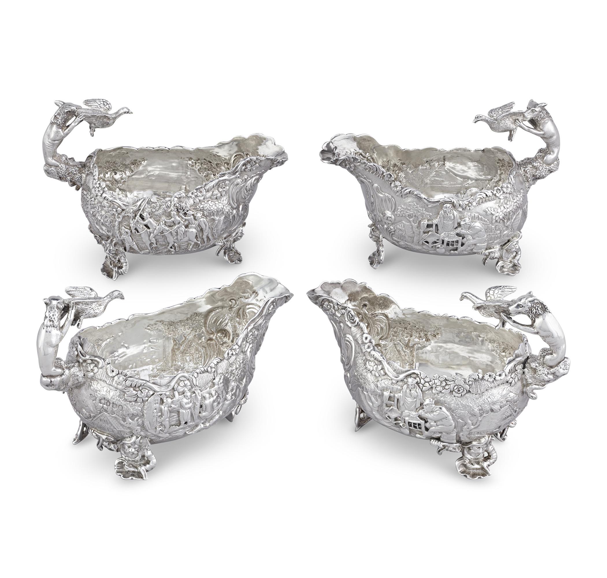 Four Silver Sauceboats by Edward Farrell