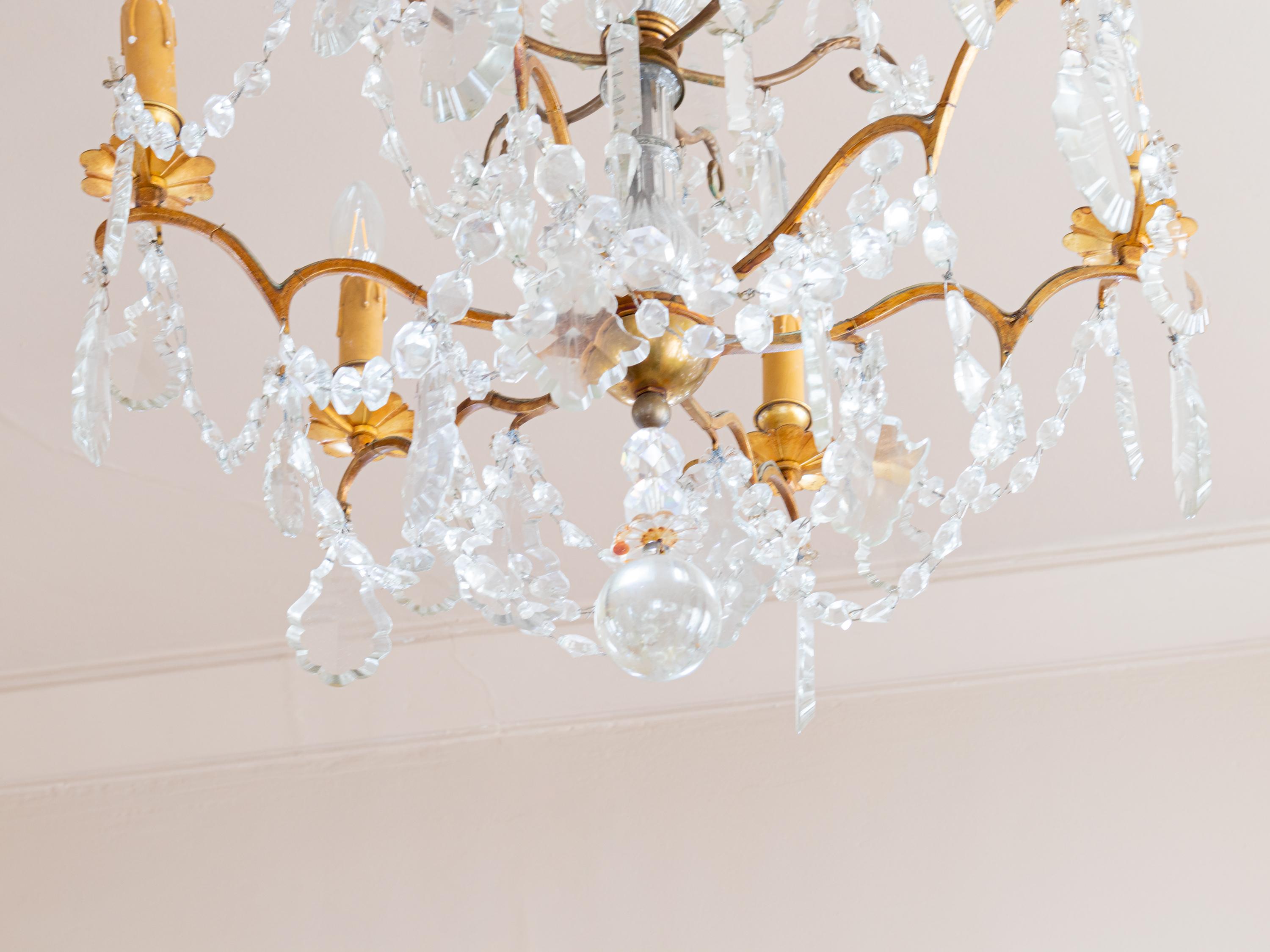 Brass Four Six Holder Crystal chandelier Louis XV 19th Century For Sale