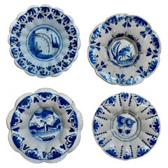 Four small and rare English delftware lobed dishes, London, ca. 1700