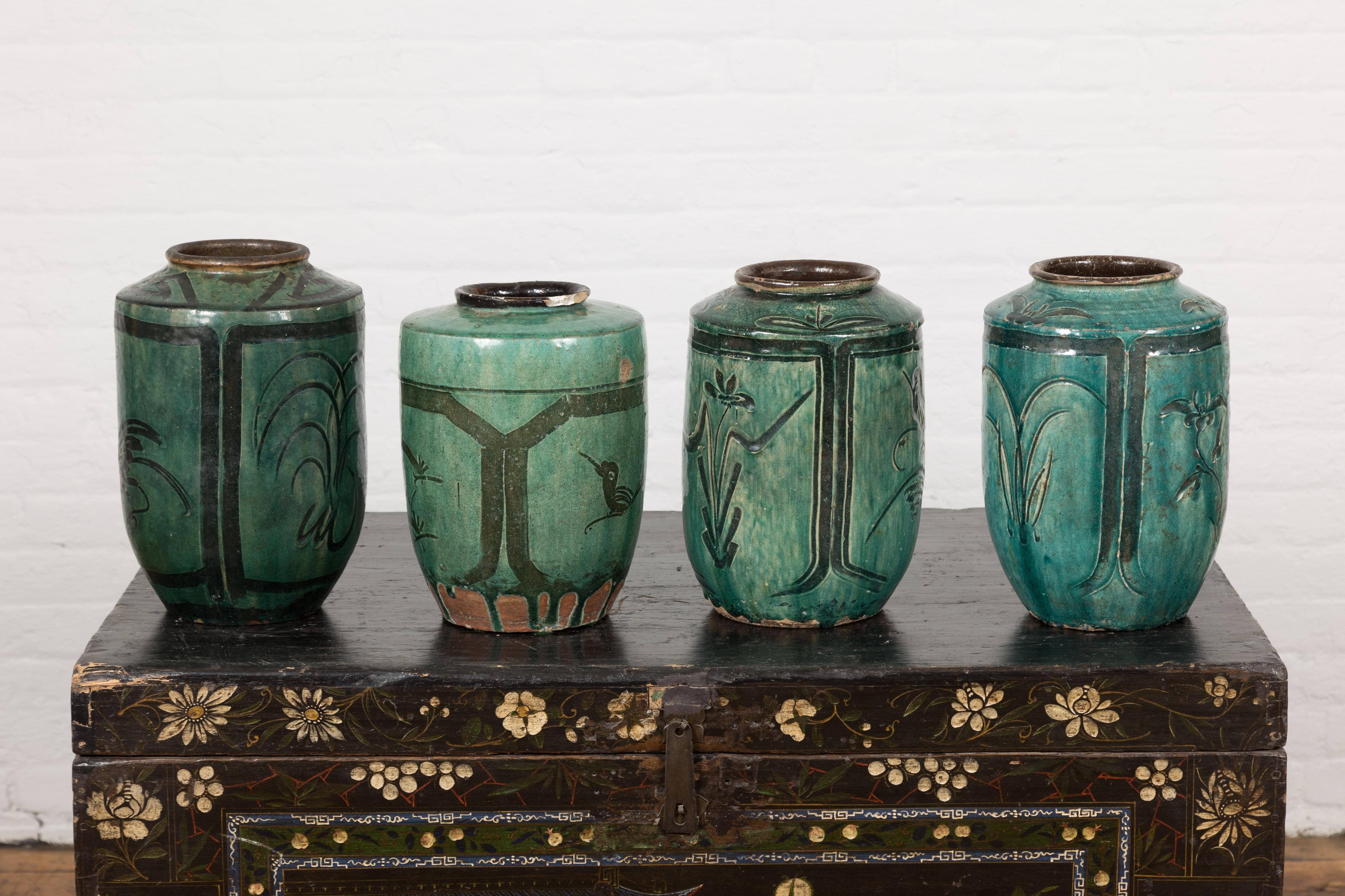 Four Green Antique Ceramic Jars, Sold Each For Sale 10