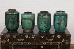 Four Green Antique Ceramic Jars, Sold Each