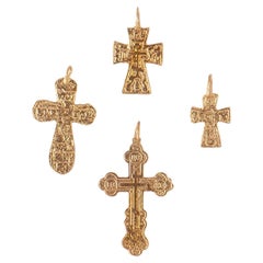 Four Small Russian Imperial-Era Pendant Crosses, 19th Century
