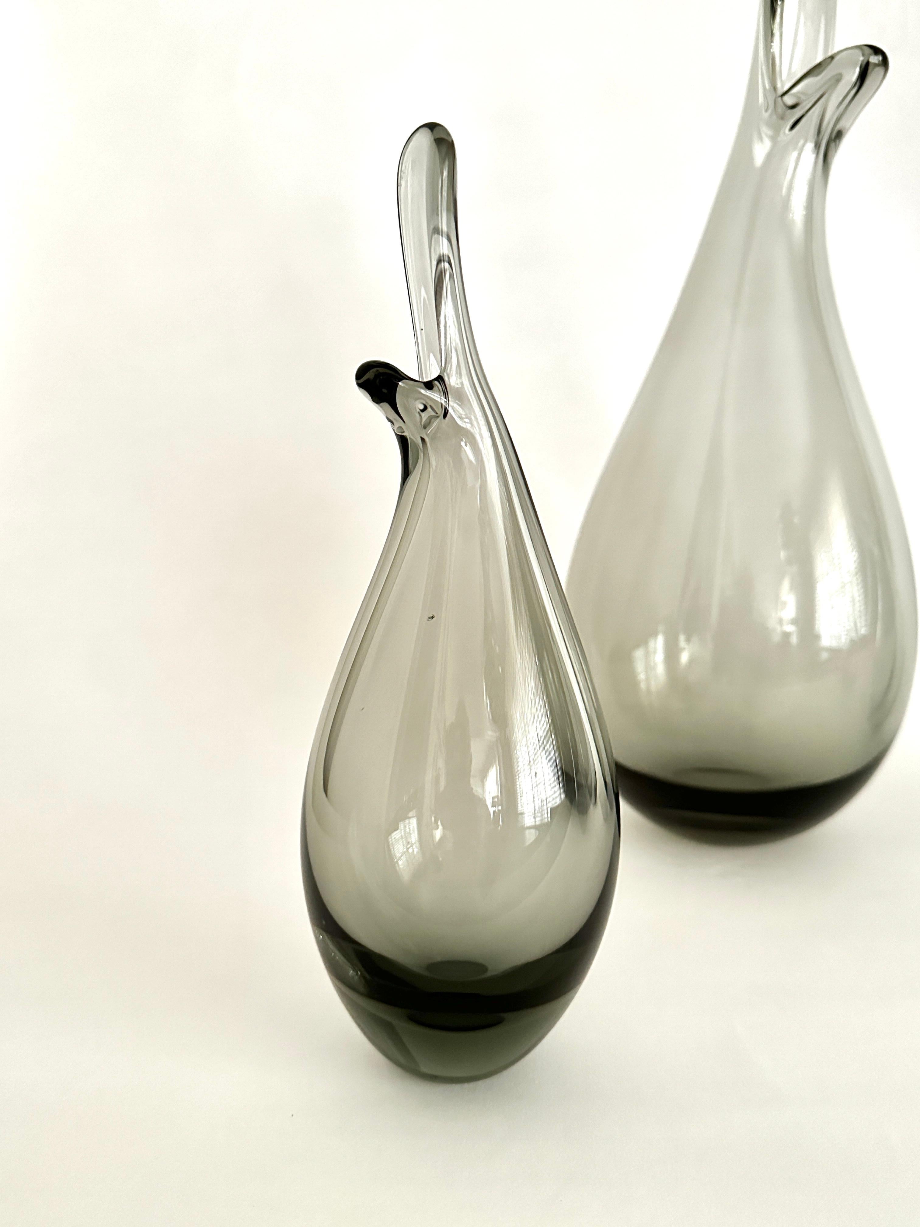Hand-Crafted Four Smoky Gray Per Lütken Designed Duckling Vases From Holmegaard For Sale