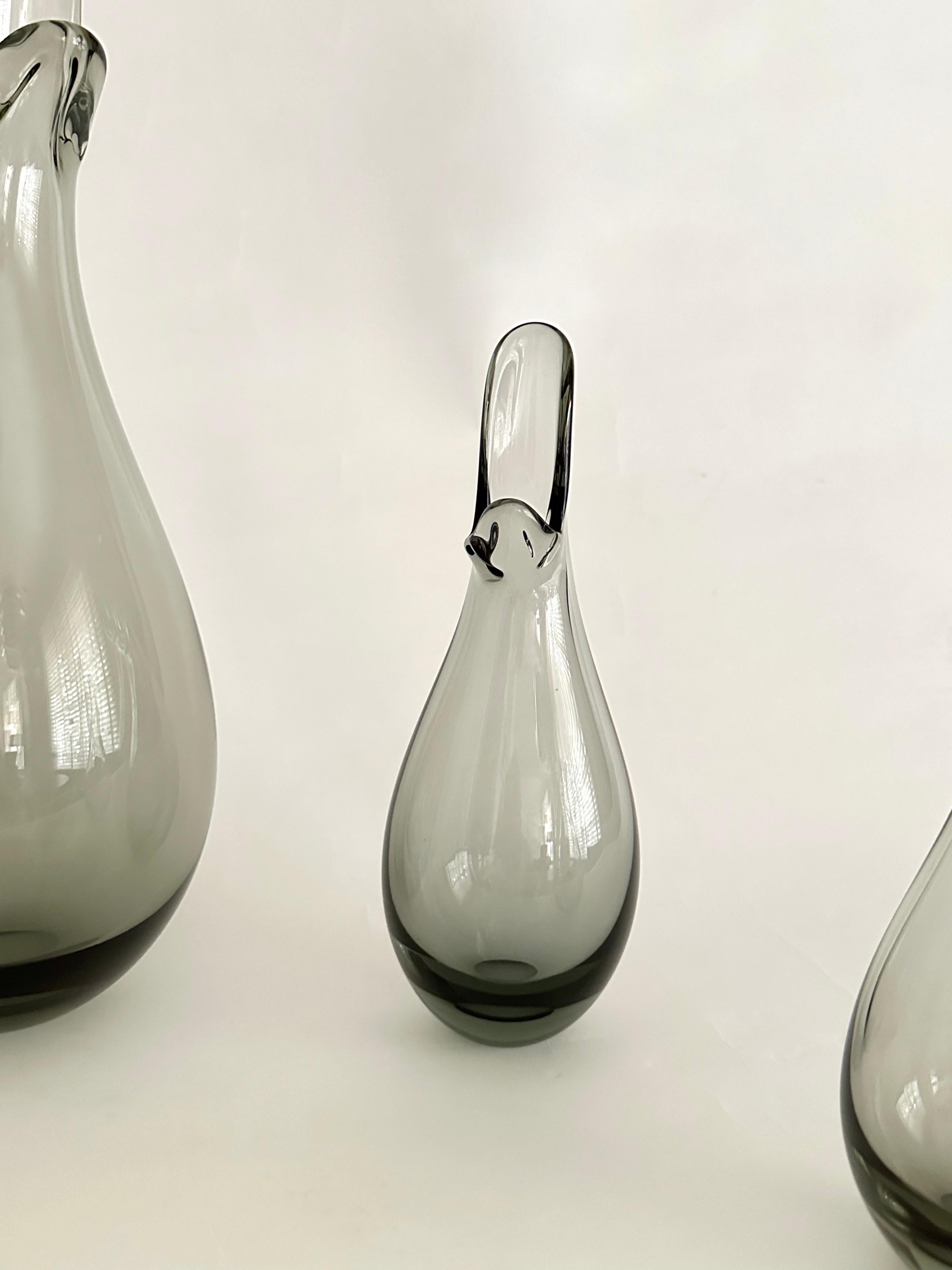 20th Century Four Smoky Gray Per Lütken Designed Duckling Vases From Holmegaard For Sale