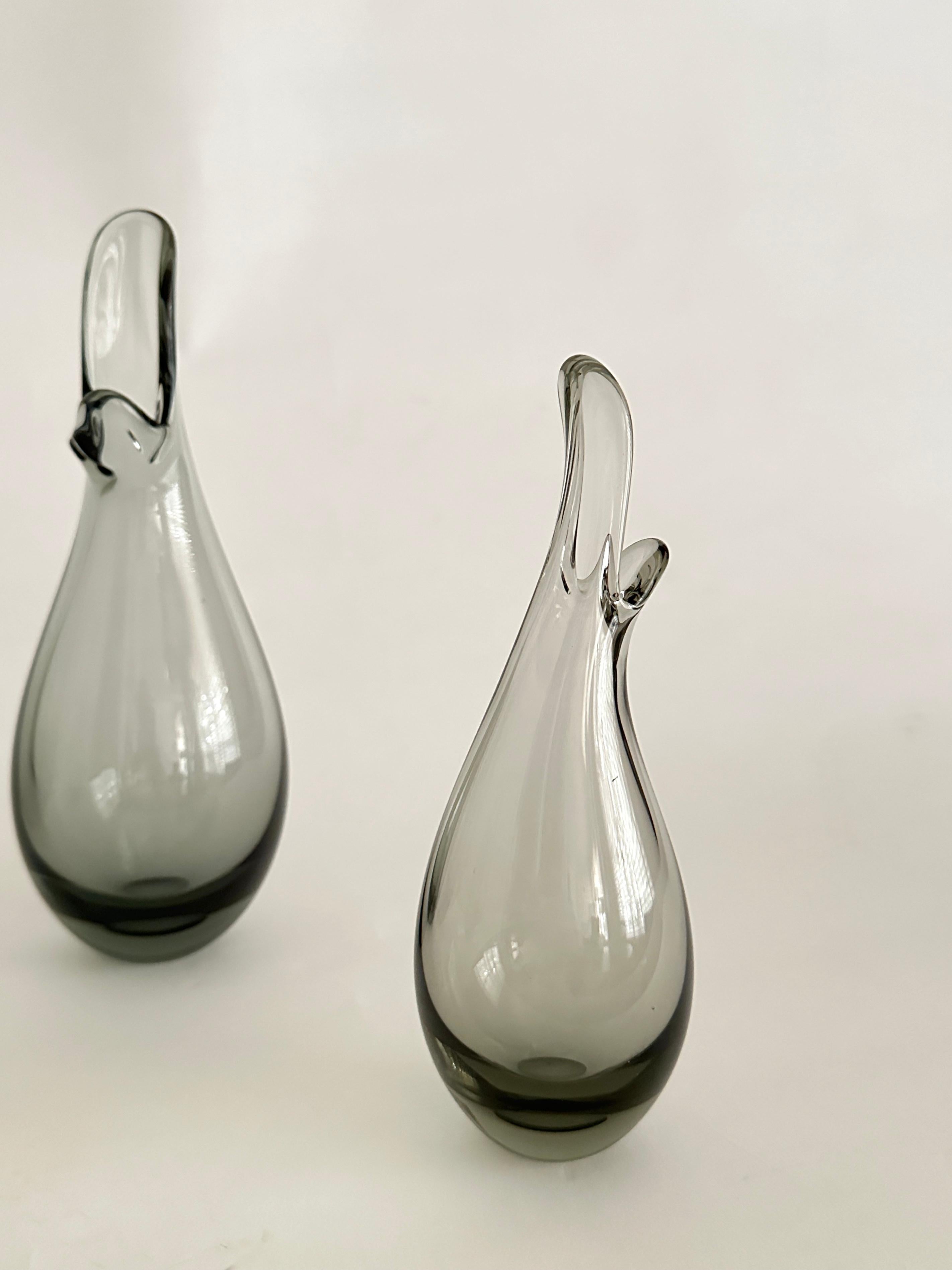 Blown Glass Four Smoky Gray Per Lütken Designed Duckling Vases From Holmegaard For Sale