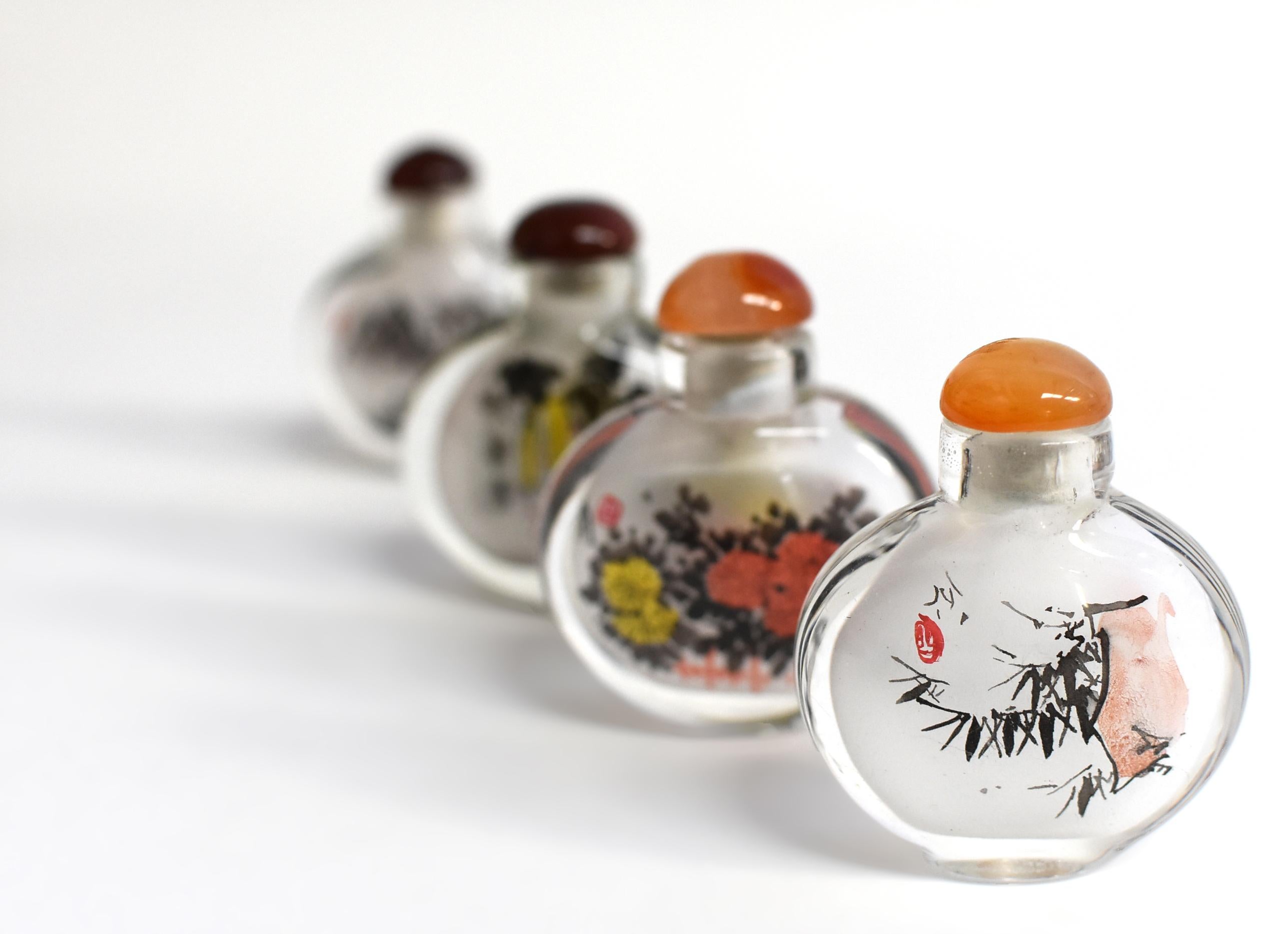 Four Snuff Bottles Inside Painted Natures Plants For Sale 4