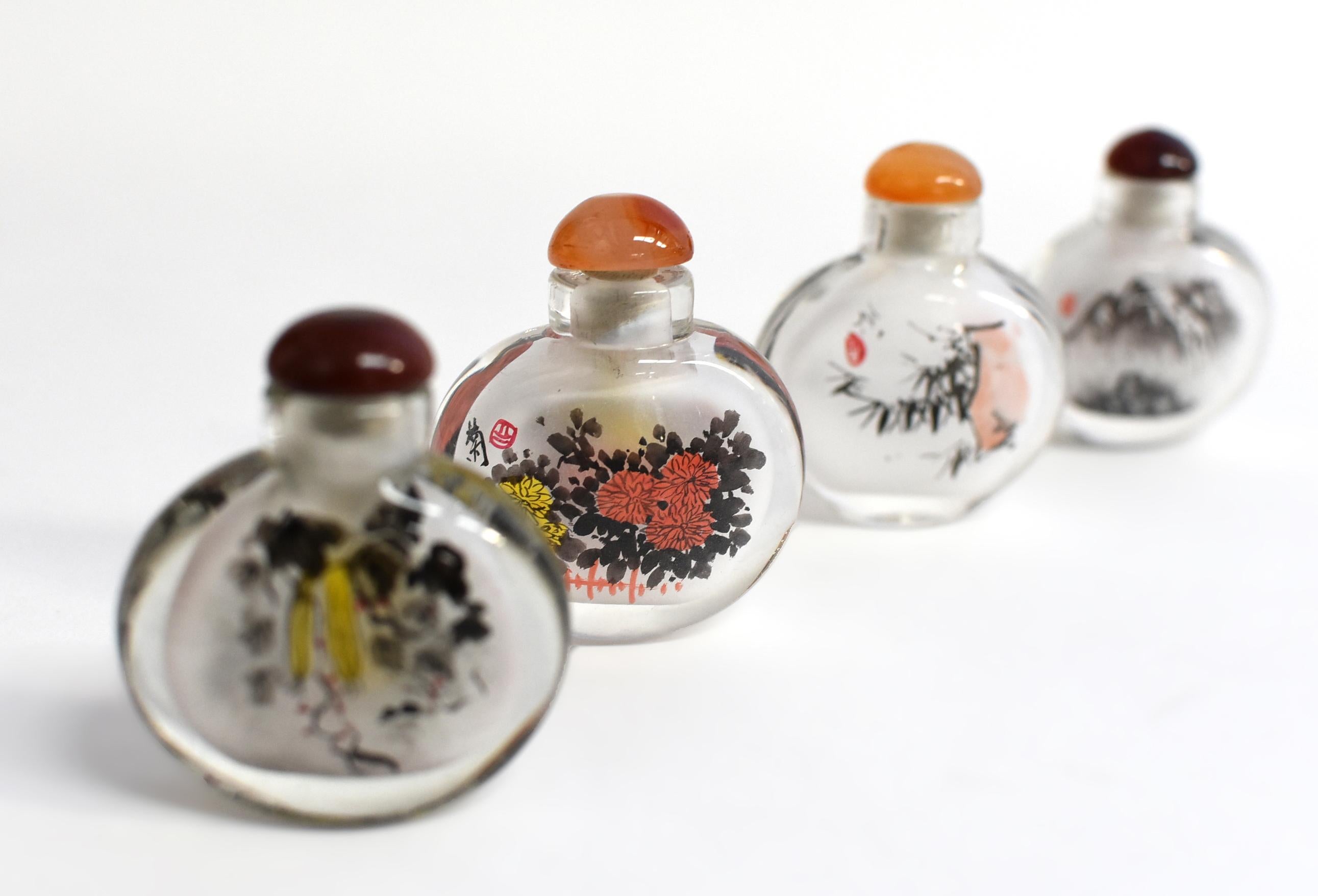 Four Snuff Bottles Inside Painted Natures Plants For Sale 5