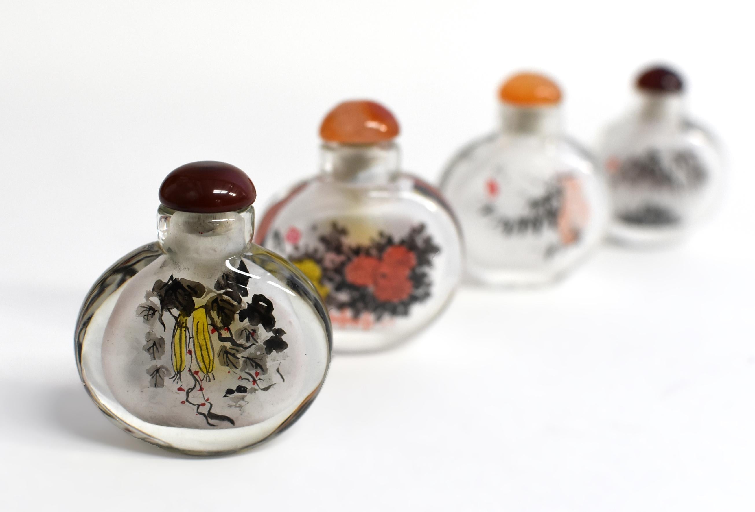 Four Snuff Bottles Inside Painted Natures Plants For Sale 6