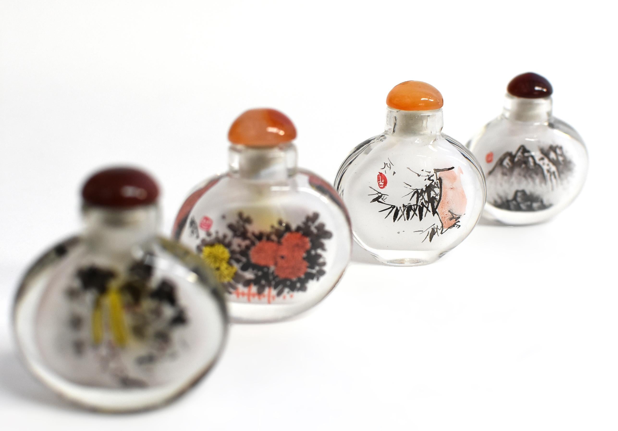 Four Snuff Bottles Inside Painted Natures Plants For Sale 7