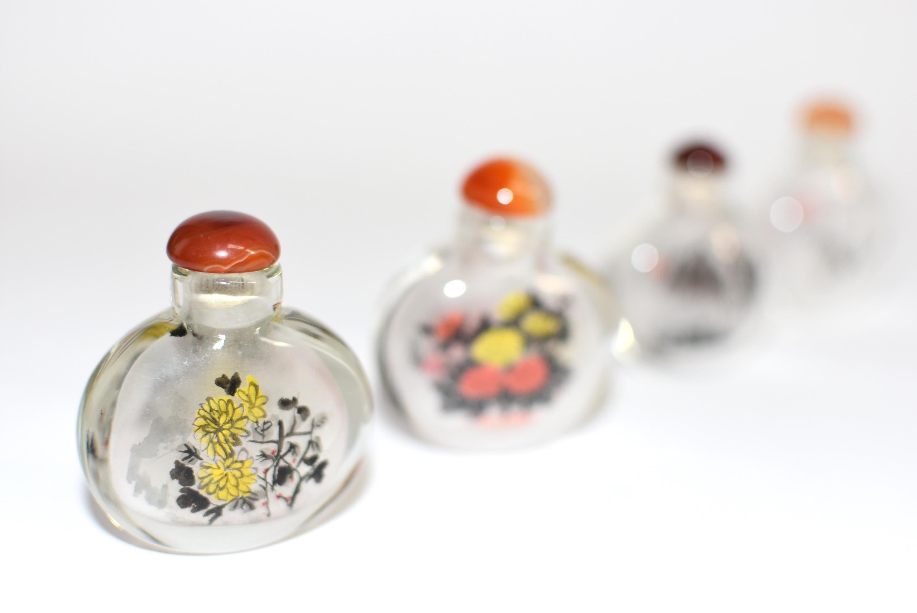 Hand-Painted Four Snuff Bottles Inside Painted Natures Plants For Sale