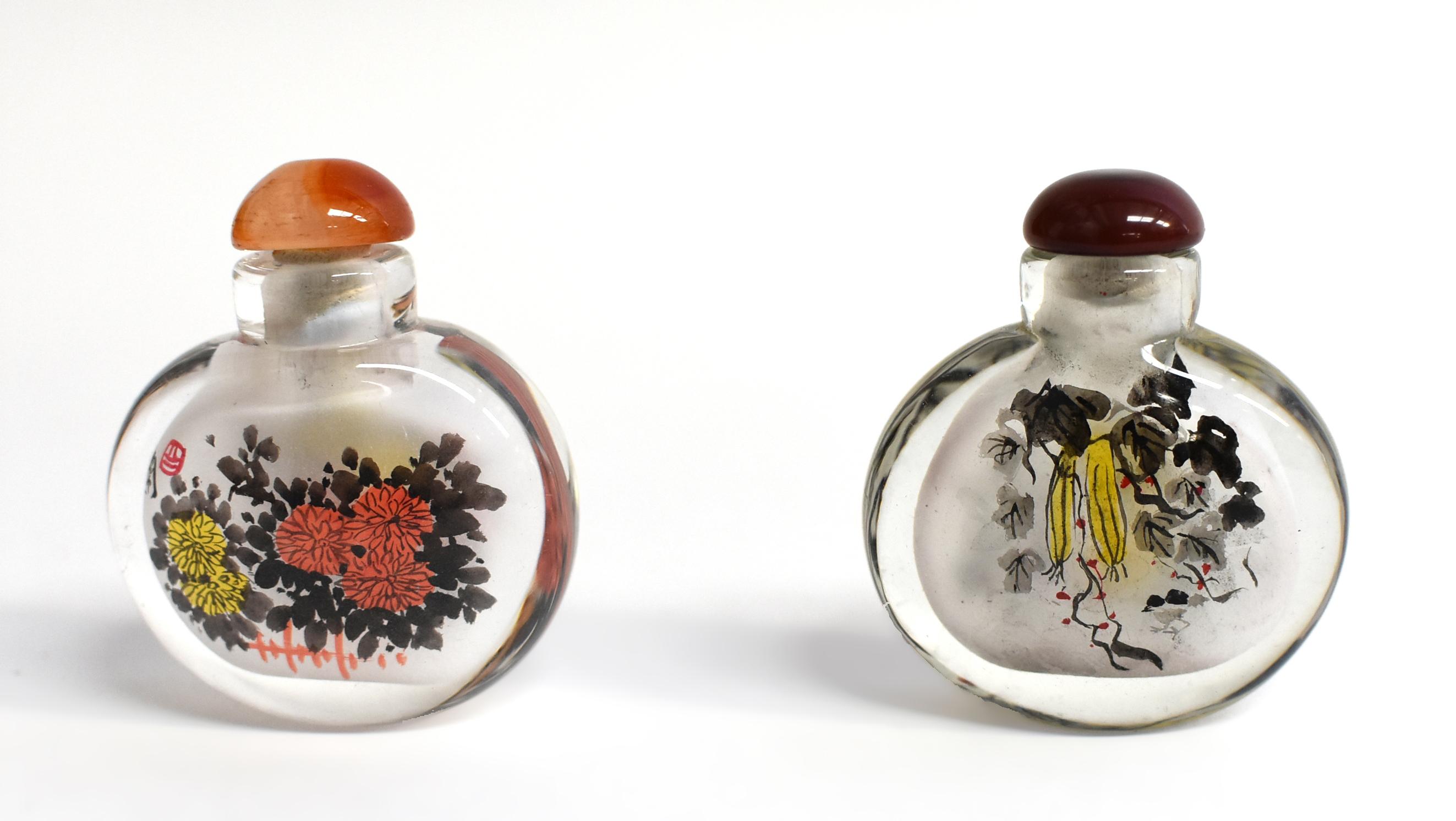 Four Snuff Bottles Inside Painted Natures Plants For Sale 1