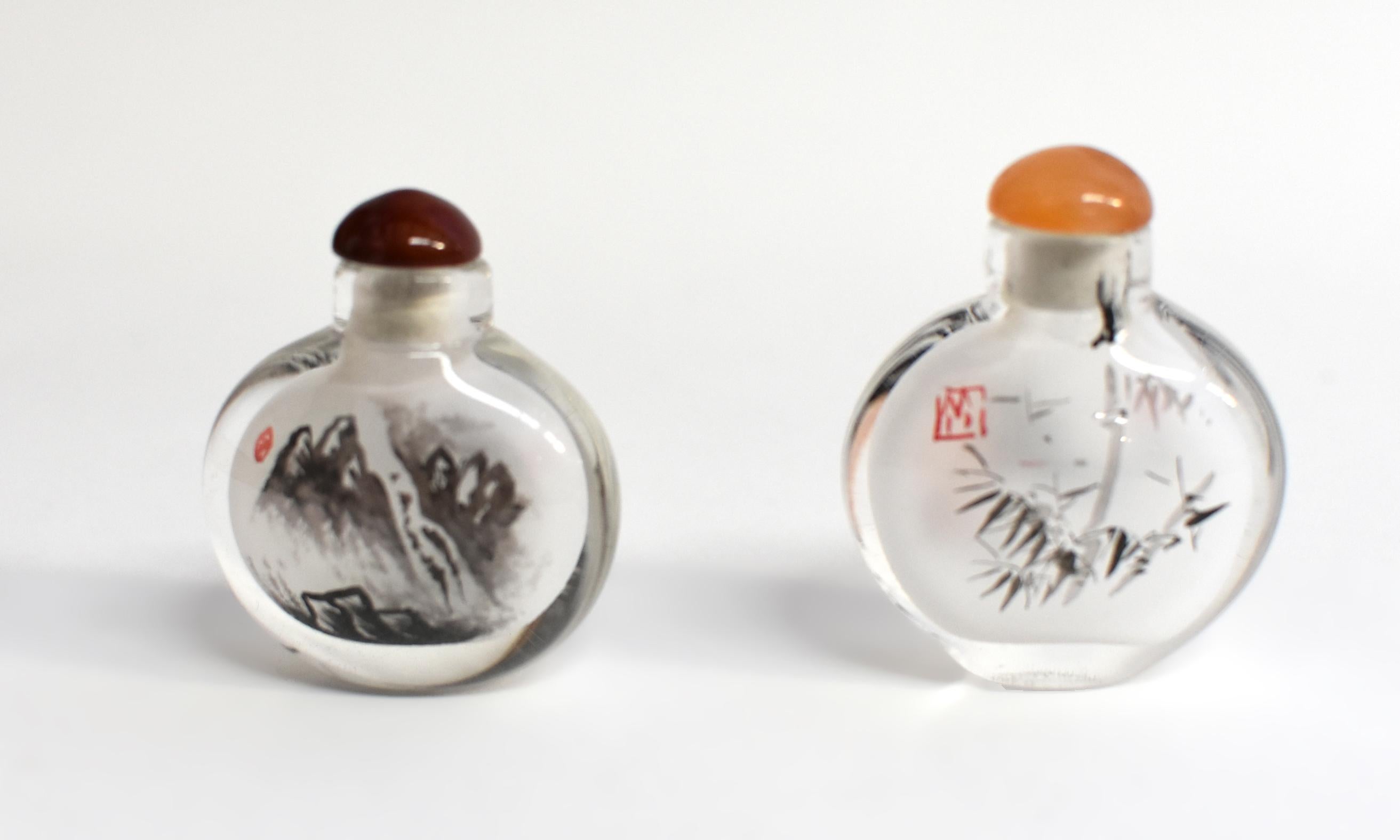 Four Snuff Bottles Inside Painted Natures Plants For Sale 2