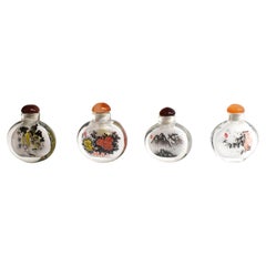 Used Four Snuff Bottles Inside Painted Natures Plants