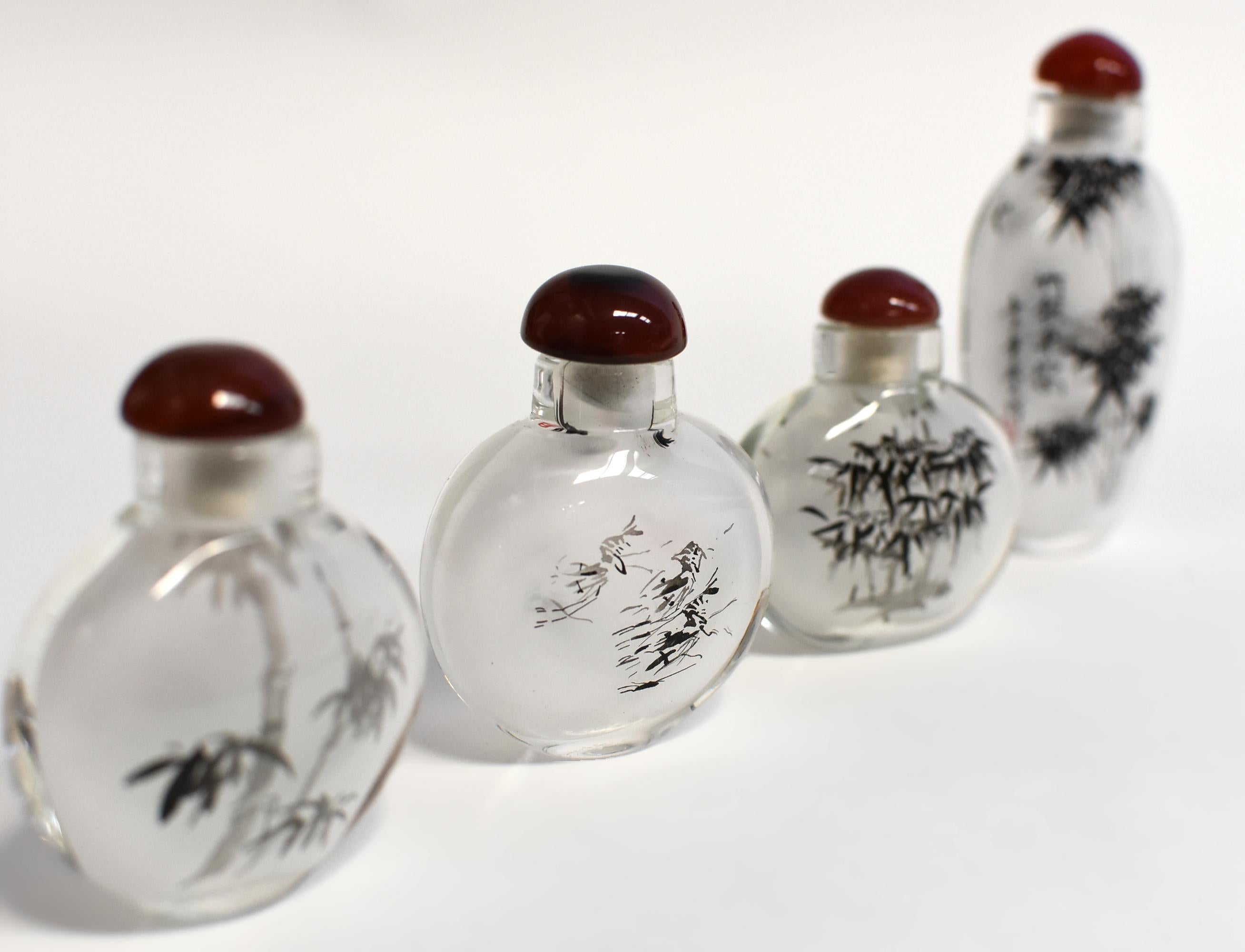 Four Snuff Bottles Inside Painted Qi Bai Shi Style For Sale 5