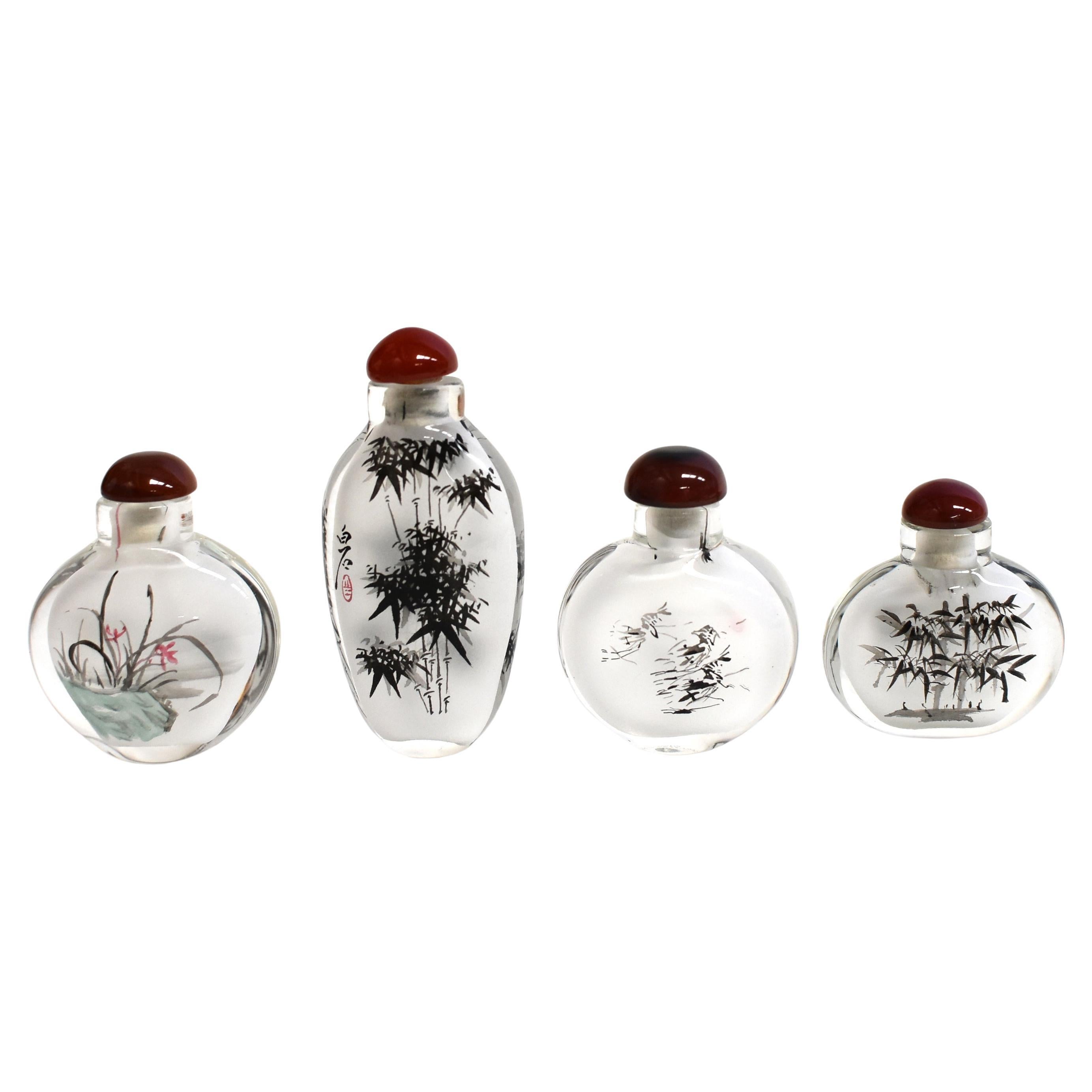Four Snuff Bottles Inside Painted Qi Bai Shi Style For Sale