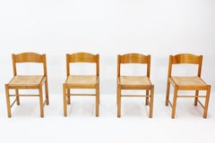 Four Solid Ash and Rattan Chairs in the Style of Charlotte Perriand
