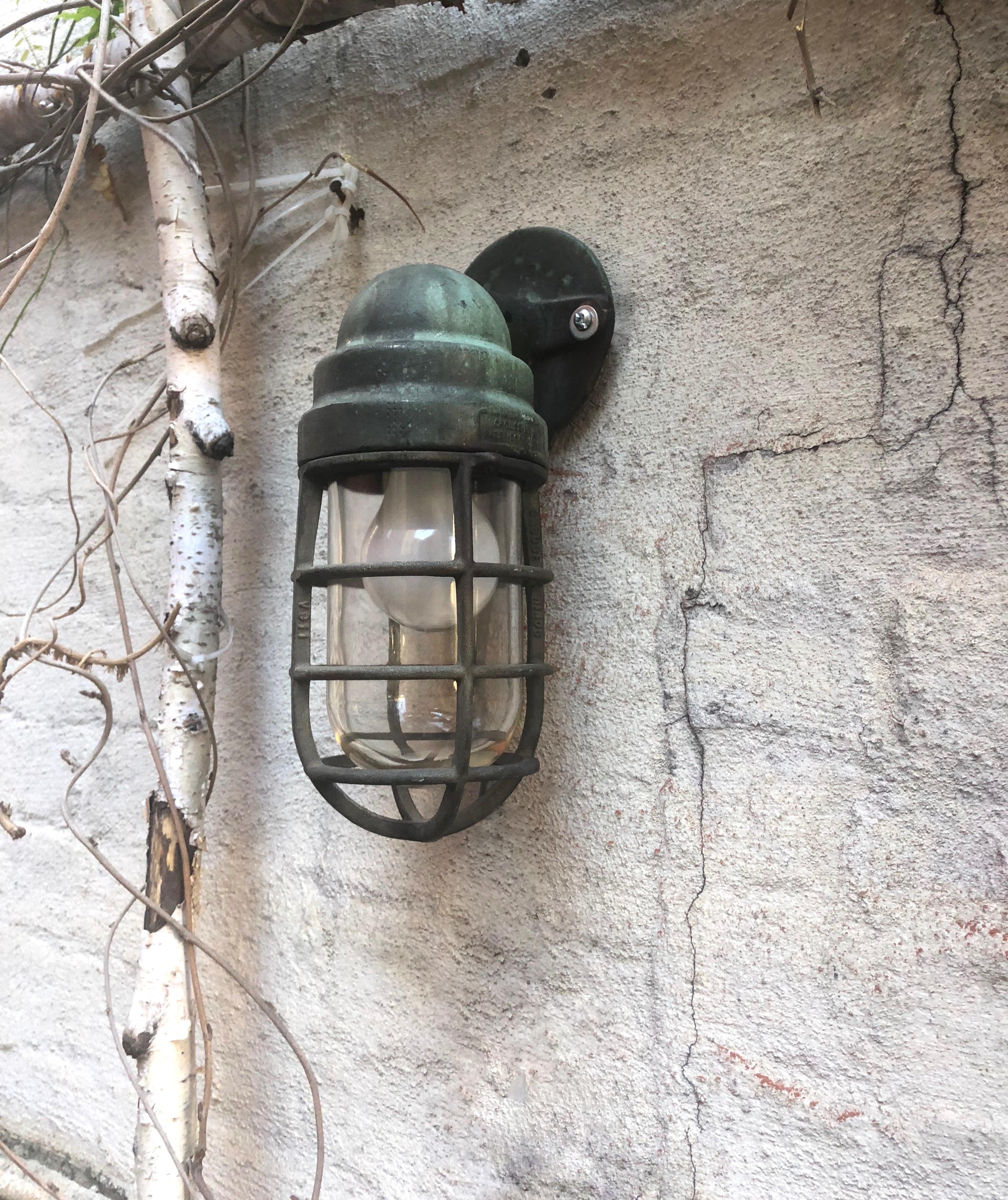 Four Solid Brass Outdoor / Indoor Sconces by Crouse-Hinds, UK, Circa 1940 In Good Condition In Jersey City, NJ