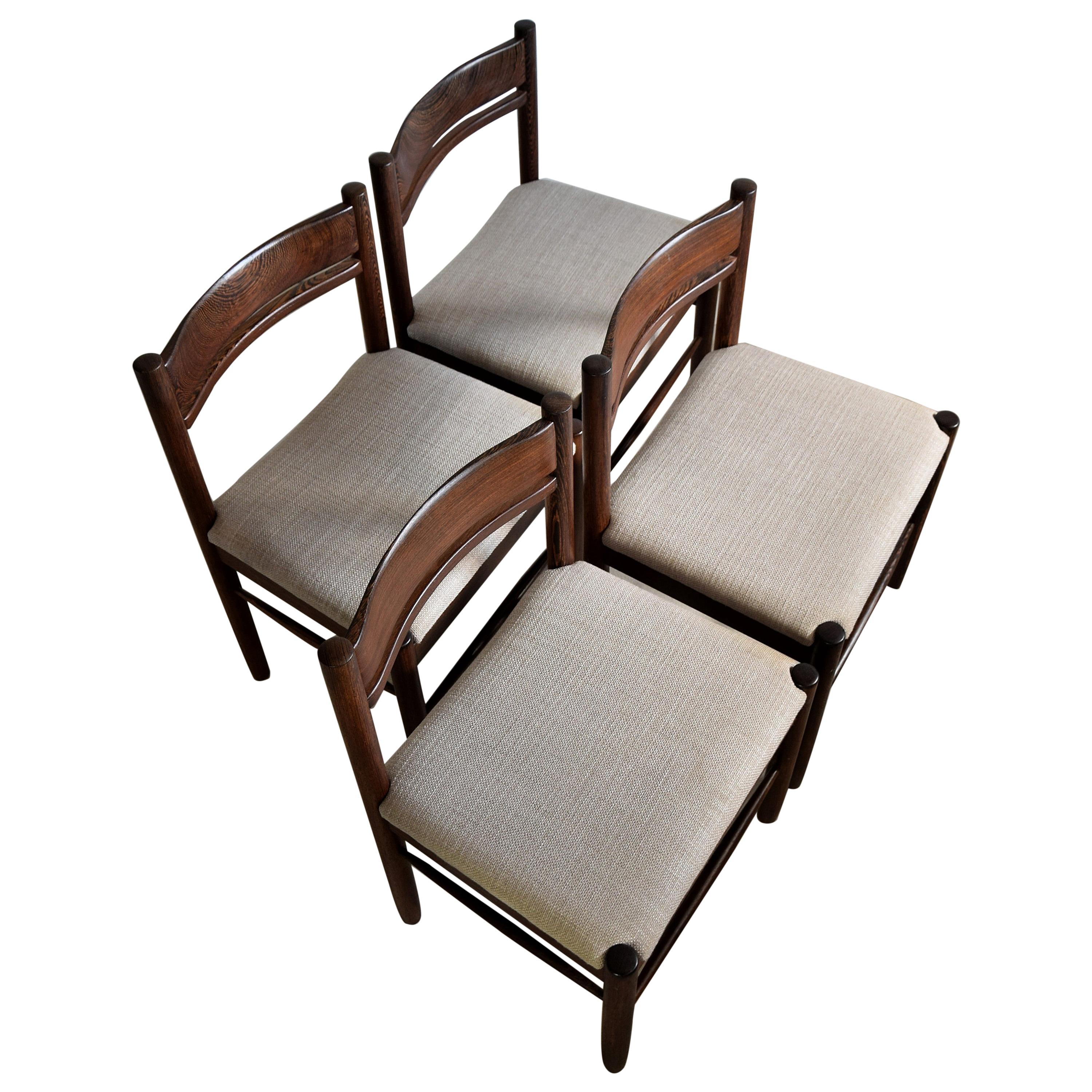 Four Solid Mid-Century Modern Wengé Dining Chairs