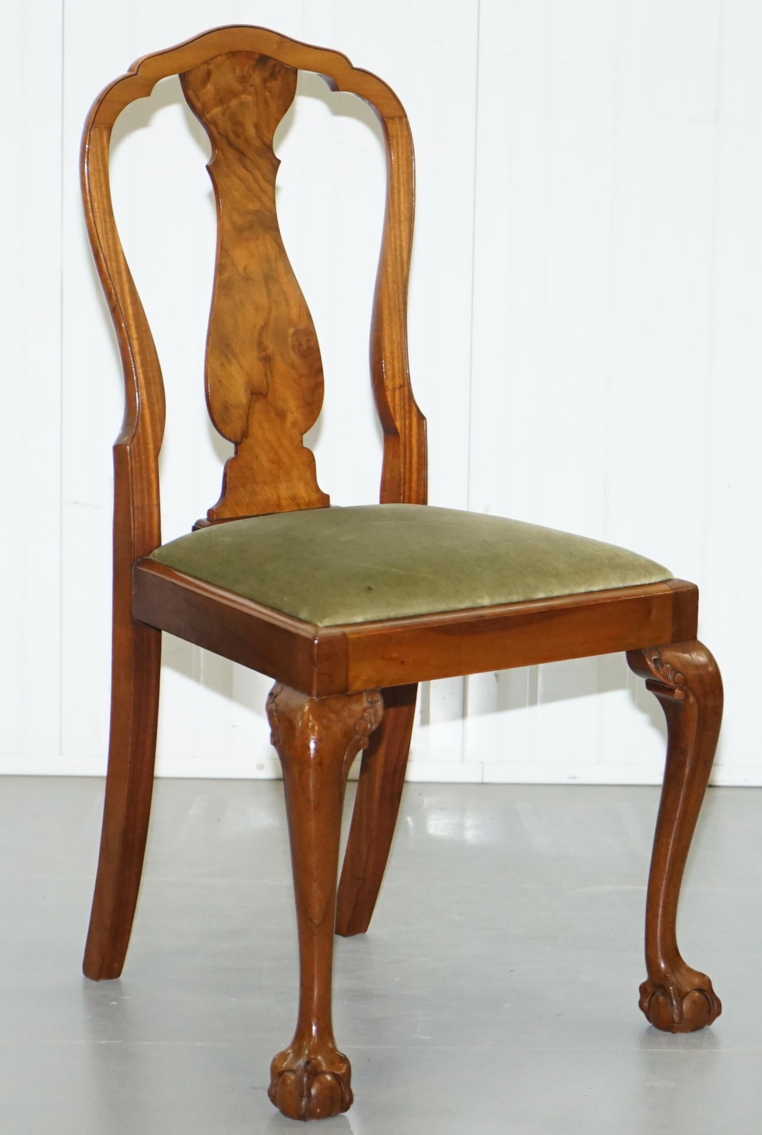 Four Solid Walnut Dining Chairs Claw & Ball Legs, circa 1940 Chippendale Style 4 4