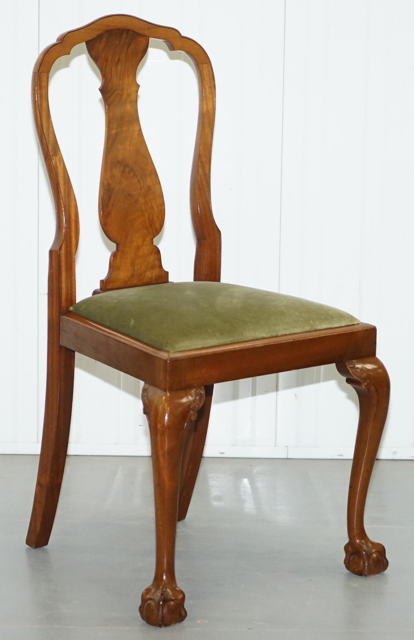 Four Solid Walnut Dining Chairs Claw & Ball Legs, circa 1940 Chippendale Style 4 7