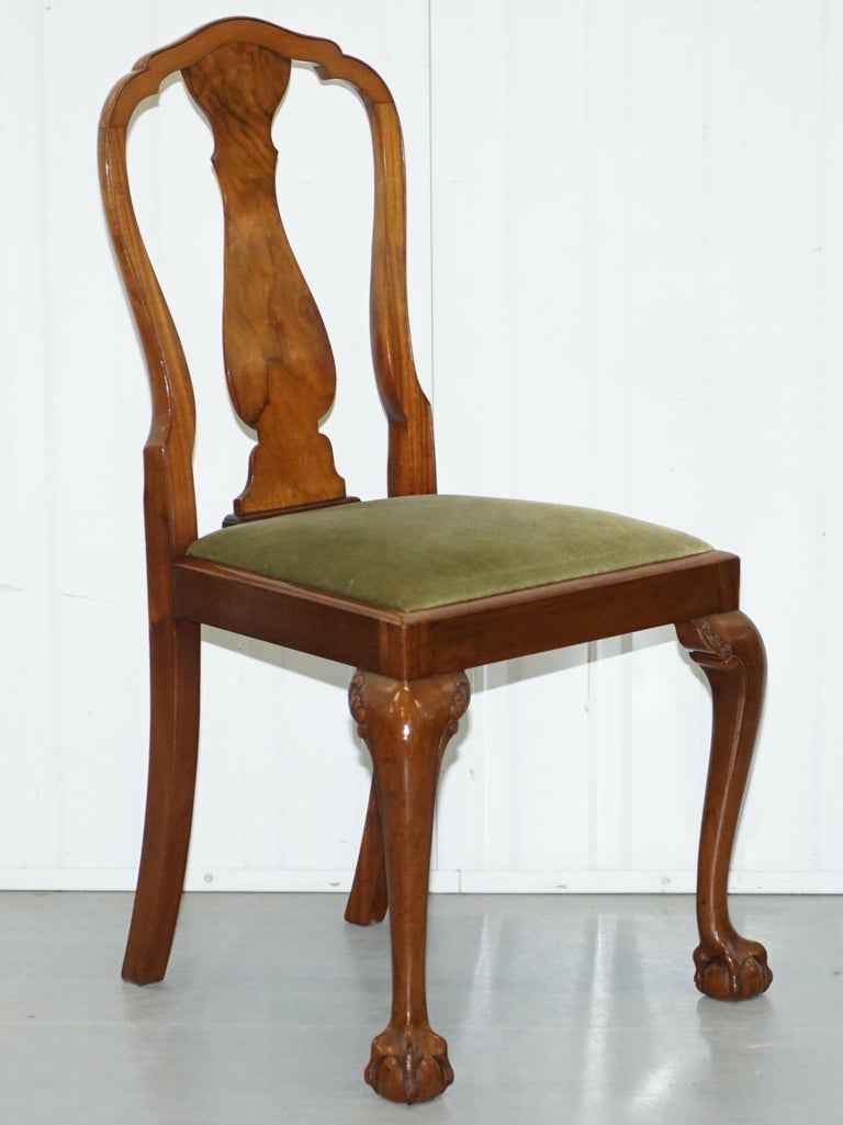Four Solid Walnut Dining Chairs Claw and Ball Legs, circa 1940
