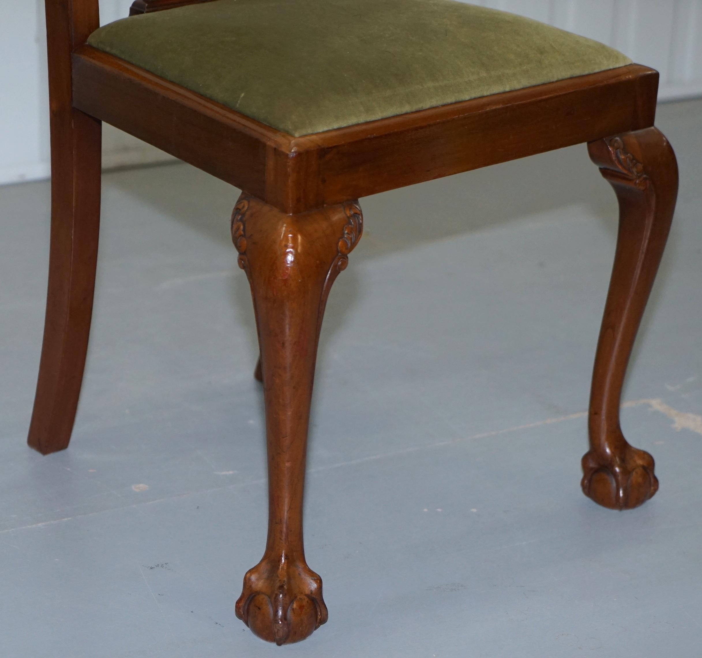 20th Century Four Solid Walnut Dining Chairs Claw & Ball Legs, circa 1940 Chippendale Style 4
