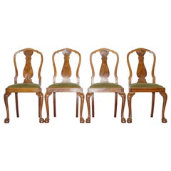 Four Solid Walnut Dining Chairs Claw & Ball Legs, circa 1940 Chippendale Style 4