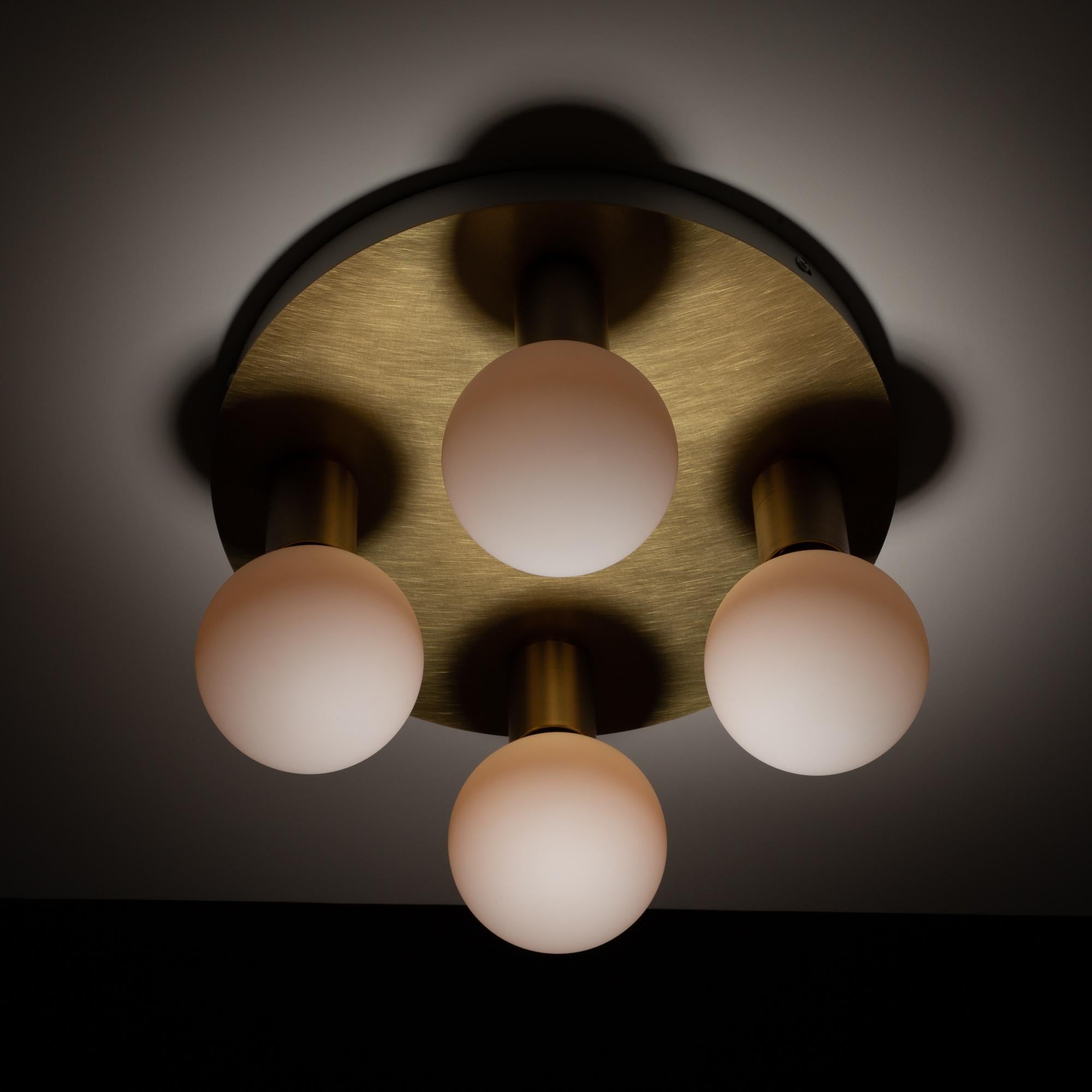 Modern Four Sphere Brushed Brass Ceiling Light For Sale