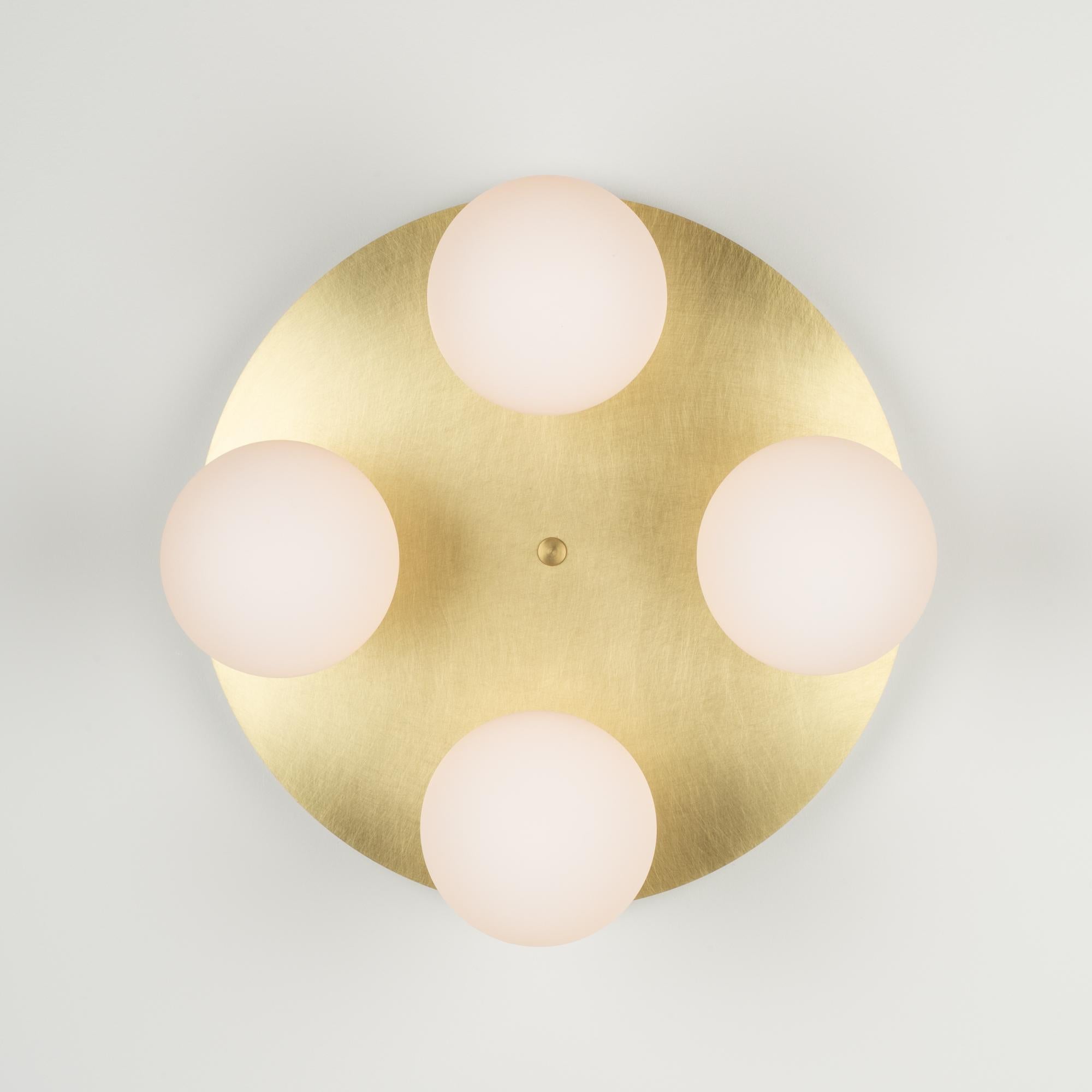 Hand-Crafted Four Sphere Brushed Brass Ceiling Light For Sale