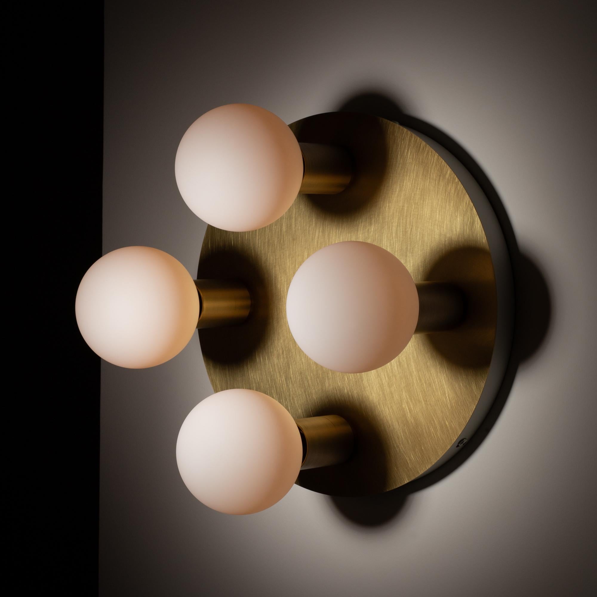 British Four Sphere Brushed Brass Wall Light For Sale