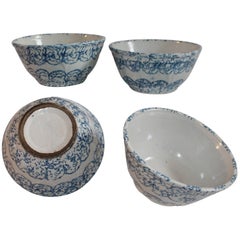 Antique Four Spongeware Large Mixing Bowls