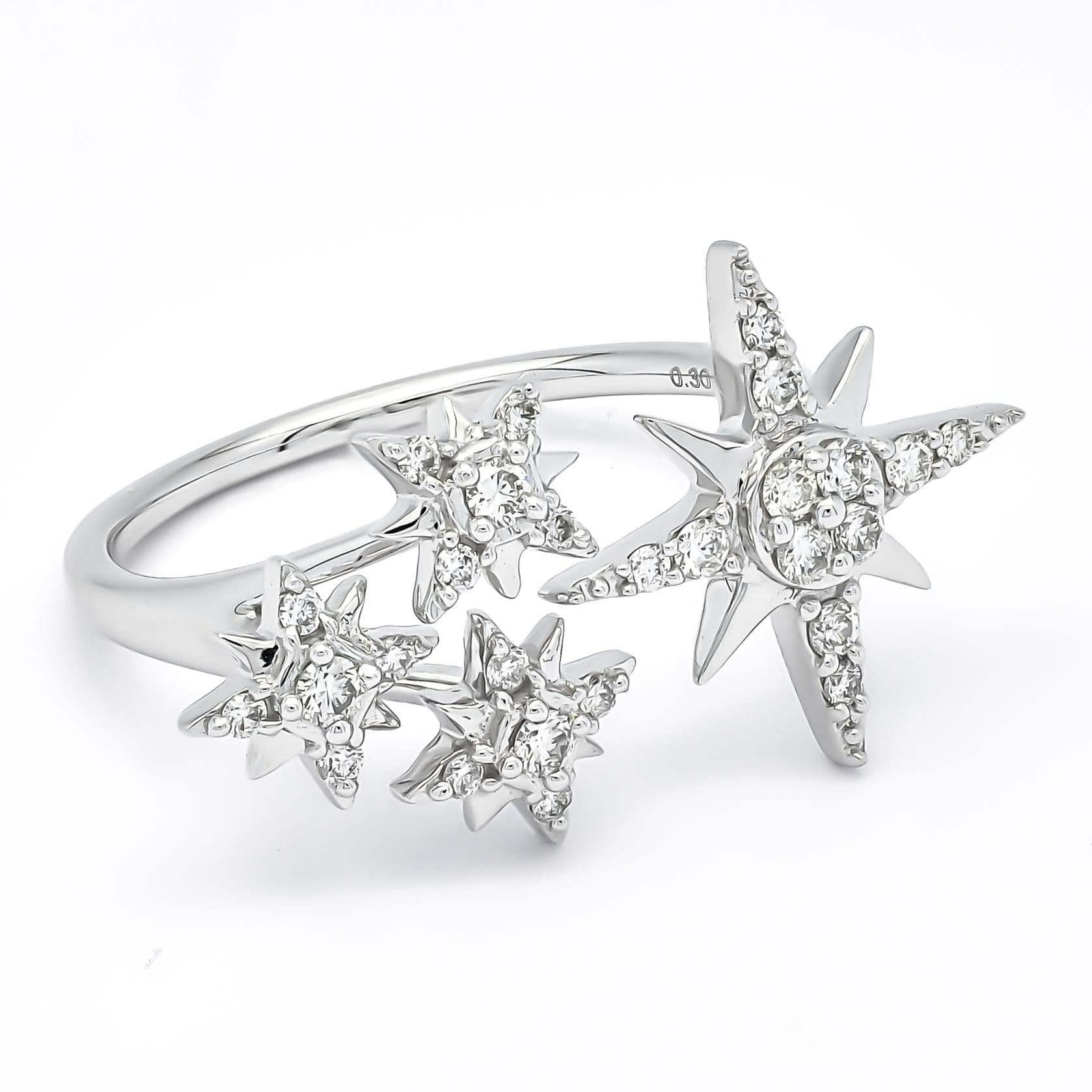 Im Angebot: 18KT Weißgold Natürliche Diamanten Vier Sterne Konstellation Moderner Mode-Ring () 5
