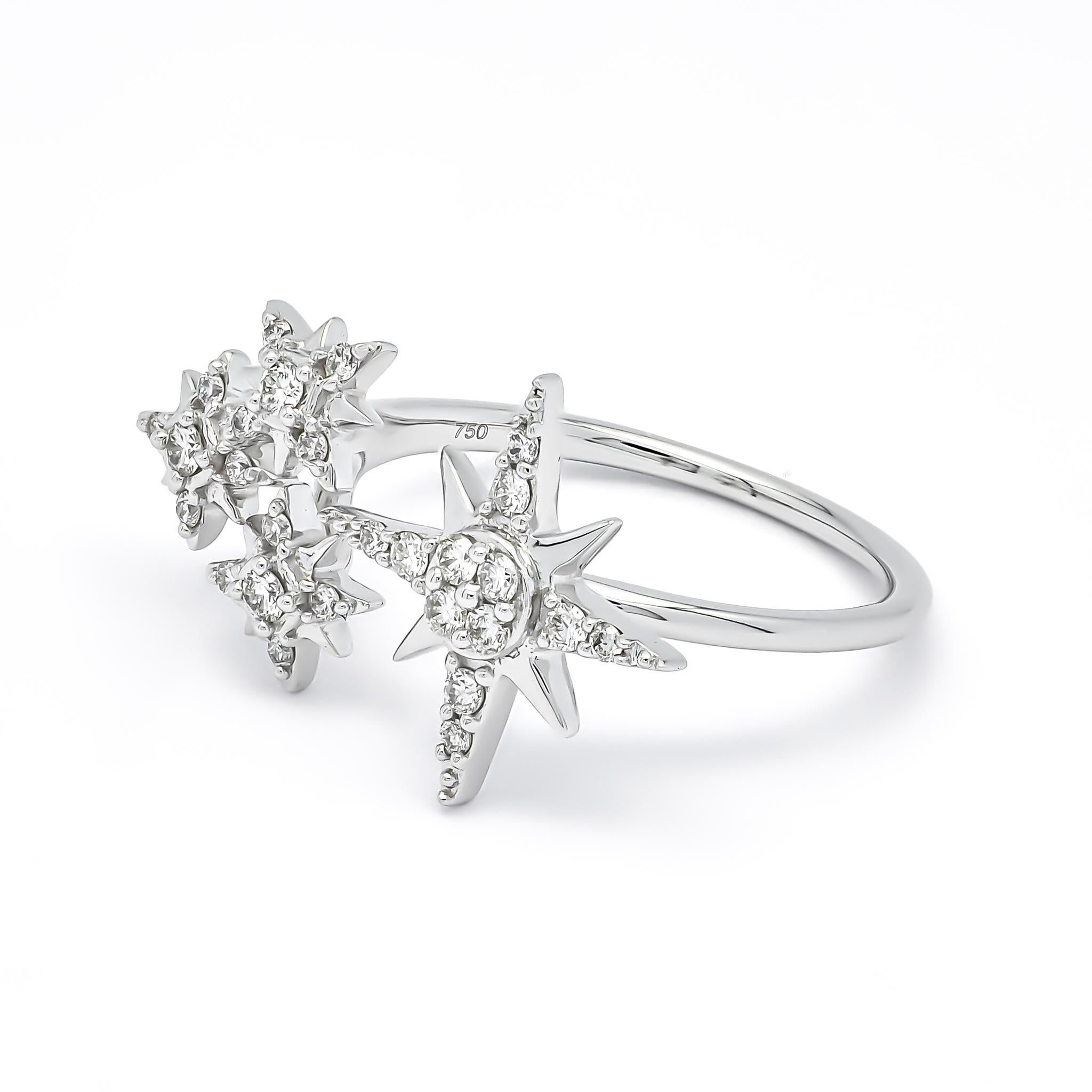For Sale:  18KT White Gold Natural Diamonds Four Stars Constellation Modern Fashion Ring 6