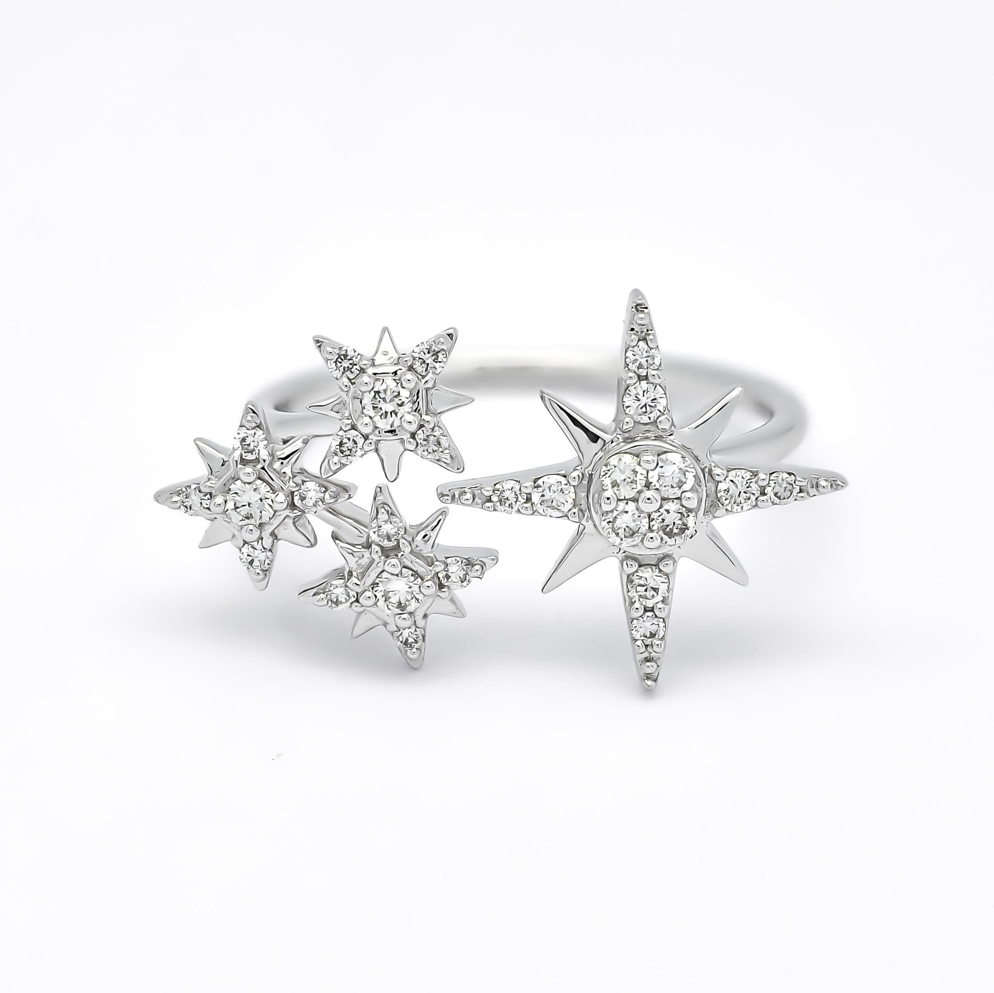 Im Angebot: 18KT Weißgold Natürliche Diamanten Vier Sterne Konstellation Moderner Mode-Ring () 7