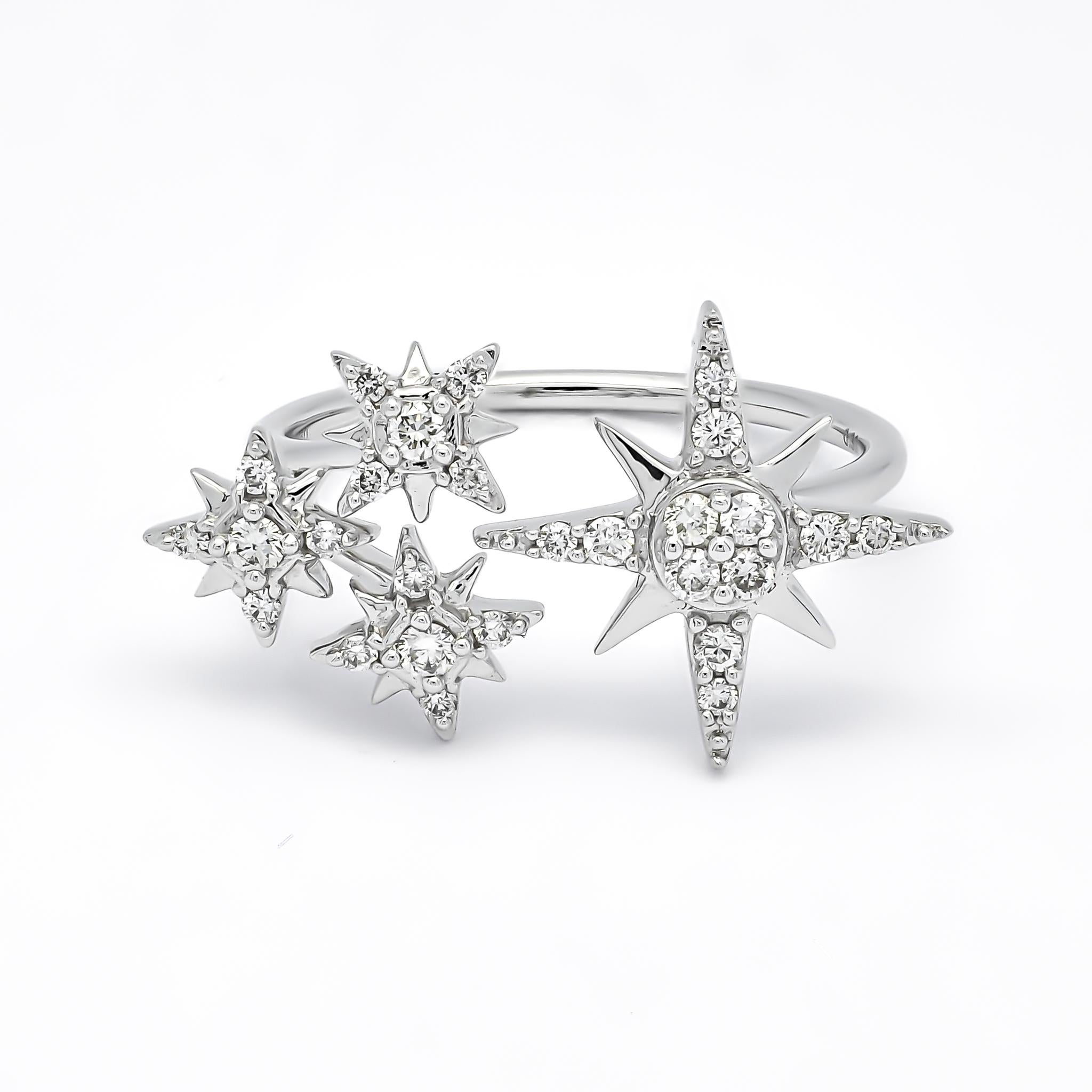 Im Angebot: 18KT Weißgold Natürliche Diamanten Vier Sterne Konstellation Moderner Mode-Ring () 8