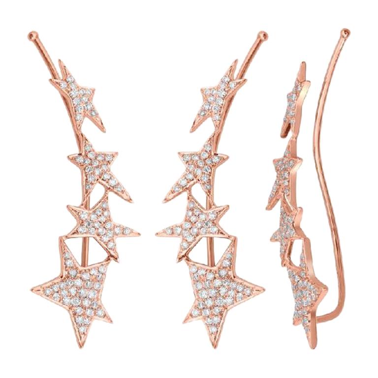 Four Stars Cuff Earrings in 18 Karat Rose Gold and Diamonds For Sale