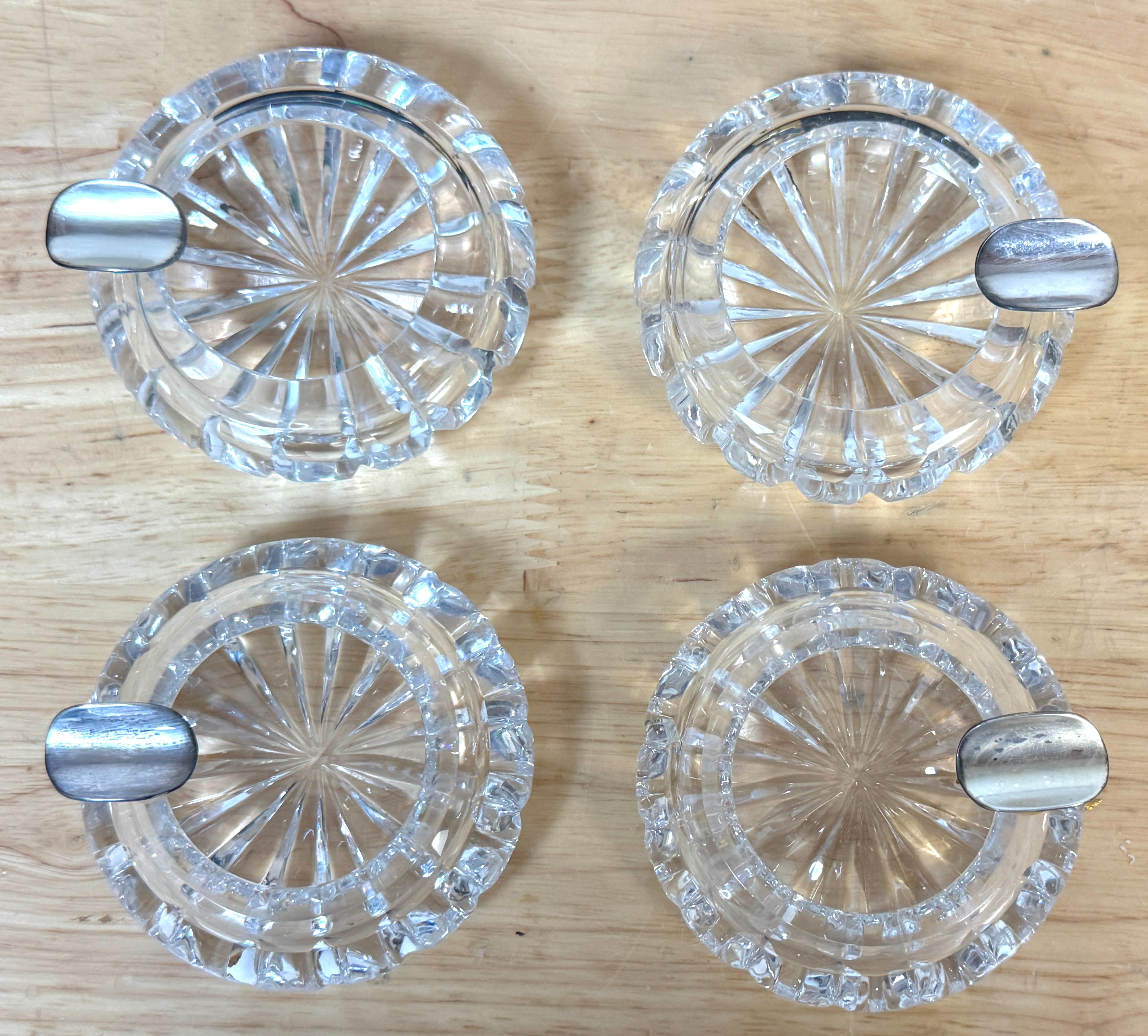 Cuatro Ceniceros Individuales de Cristal y Plata de Ley de Lane Crawford, en Caja de Cuero en Bueno estado para la venta en West Palm Beach, FL