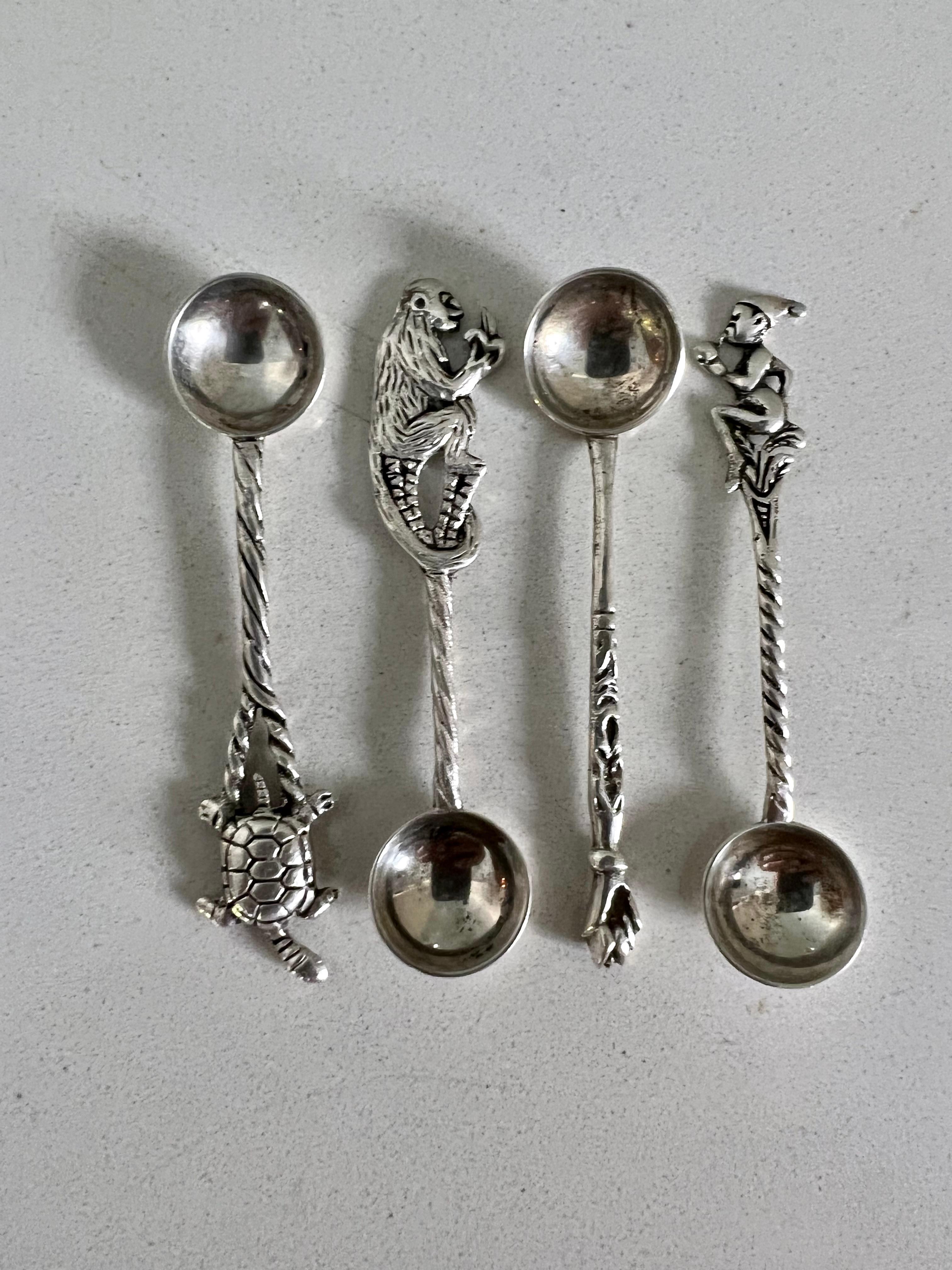 Hand-Crafted Four Sterling Silver Sugar or Salt Spoons