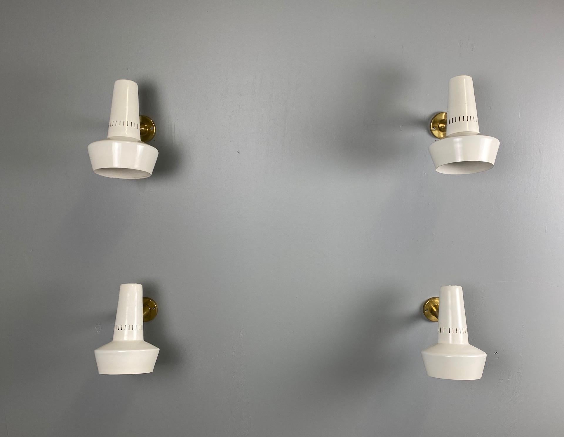 20th Century Four Stilnovo Brass Adjustable Wall Lamp, 1960s